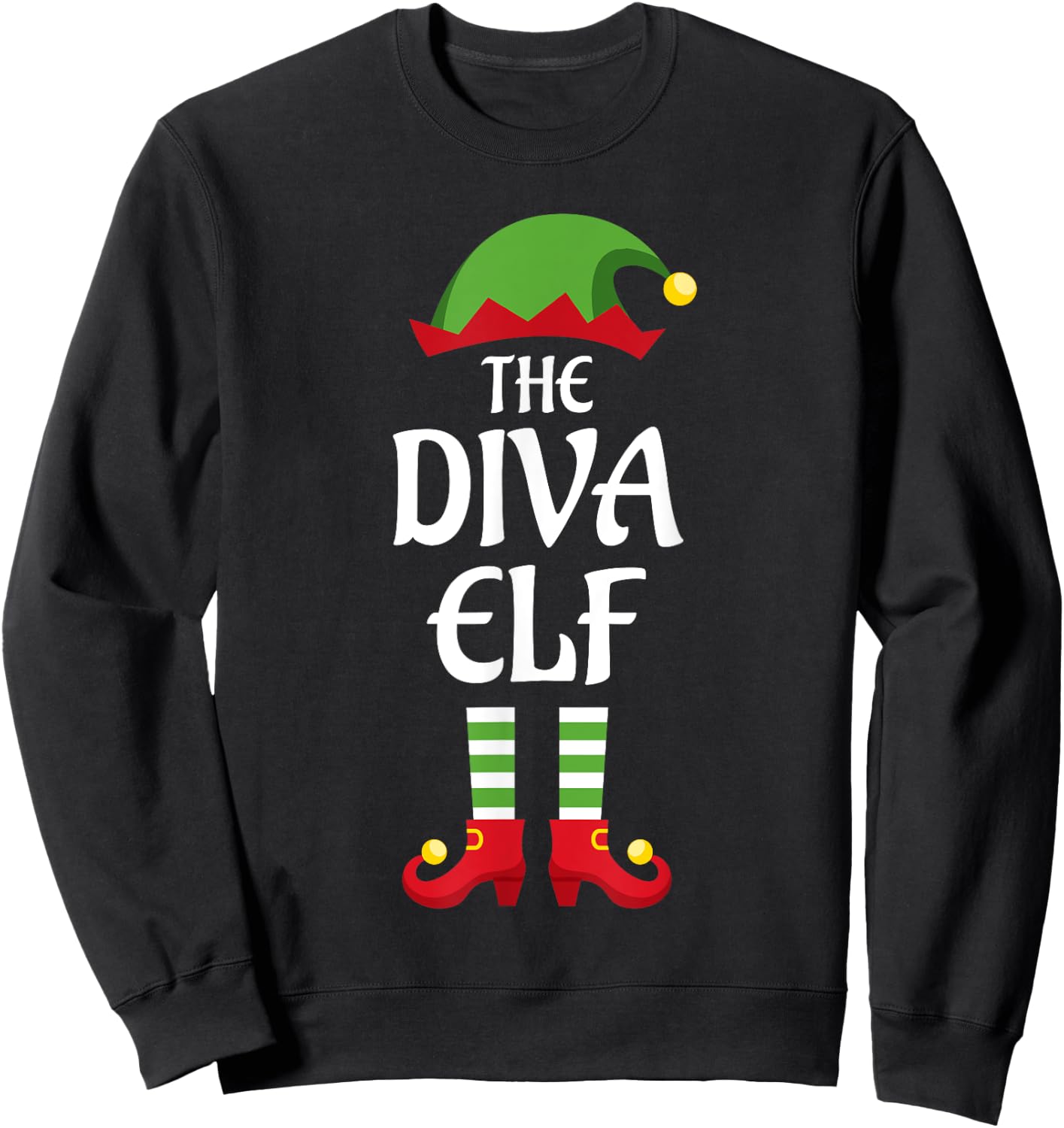 Diva Elf Family Matching Group Christmas Mom Sweatshirt - Sweatshirt | Black
