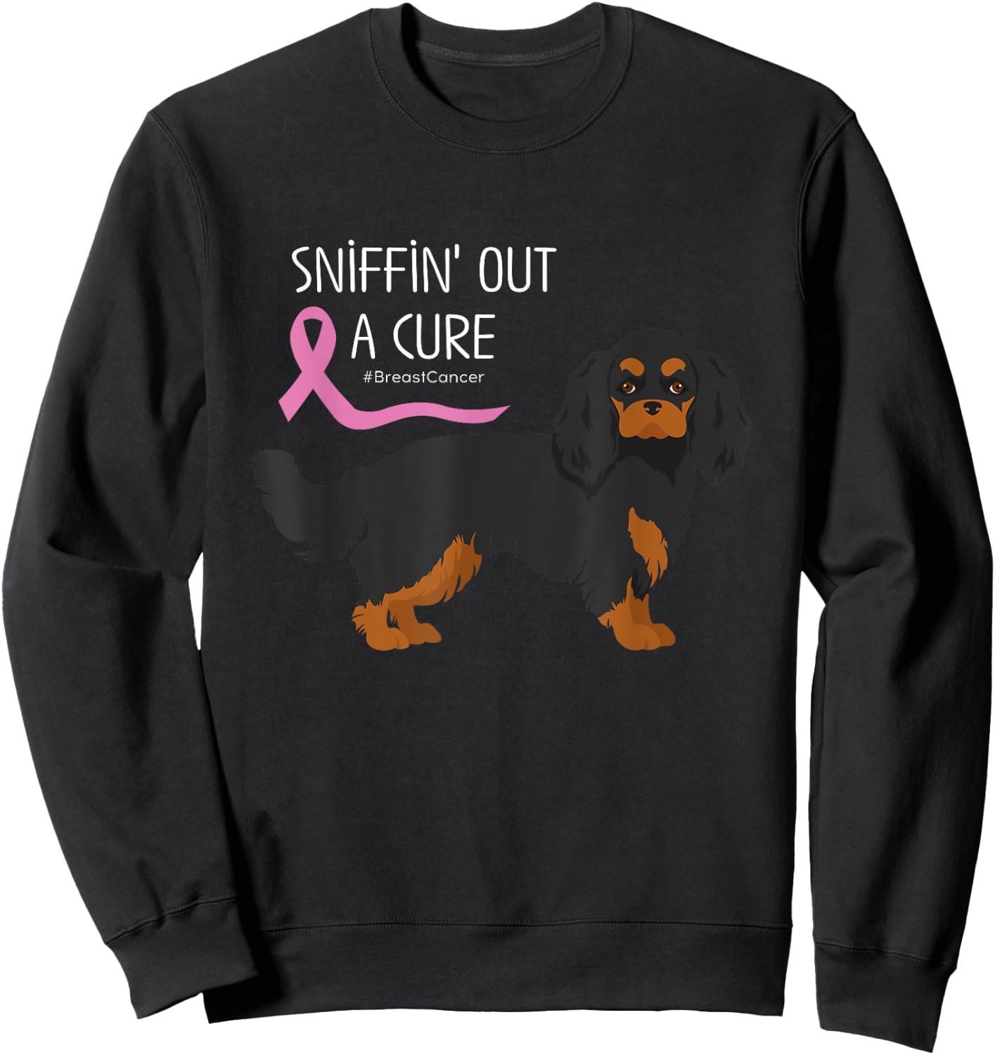 Cavalier King Charles Spaniel Lover Breast Cancer Awareness Sweatshirt - Sweatshirt | Black