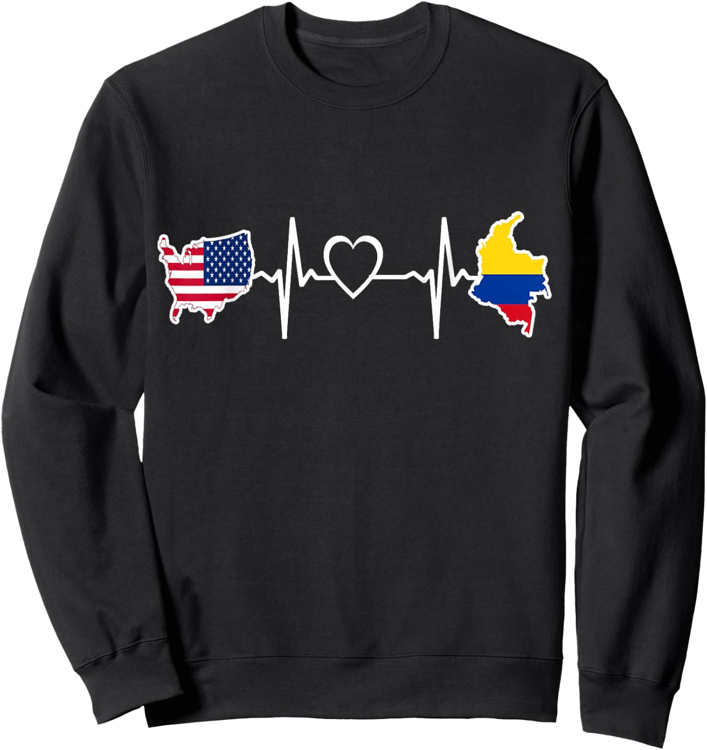 Colombia USA Heartbeat - Colombian American USA Flag Sweatshirt - Sweatshirt | Black