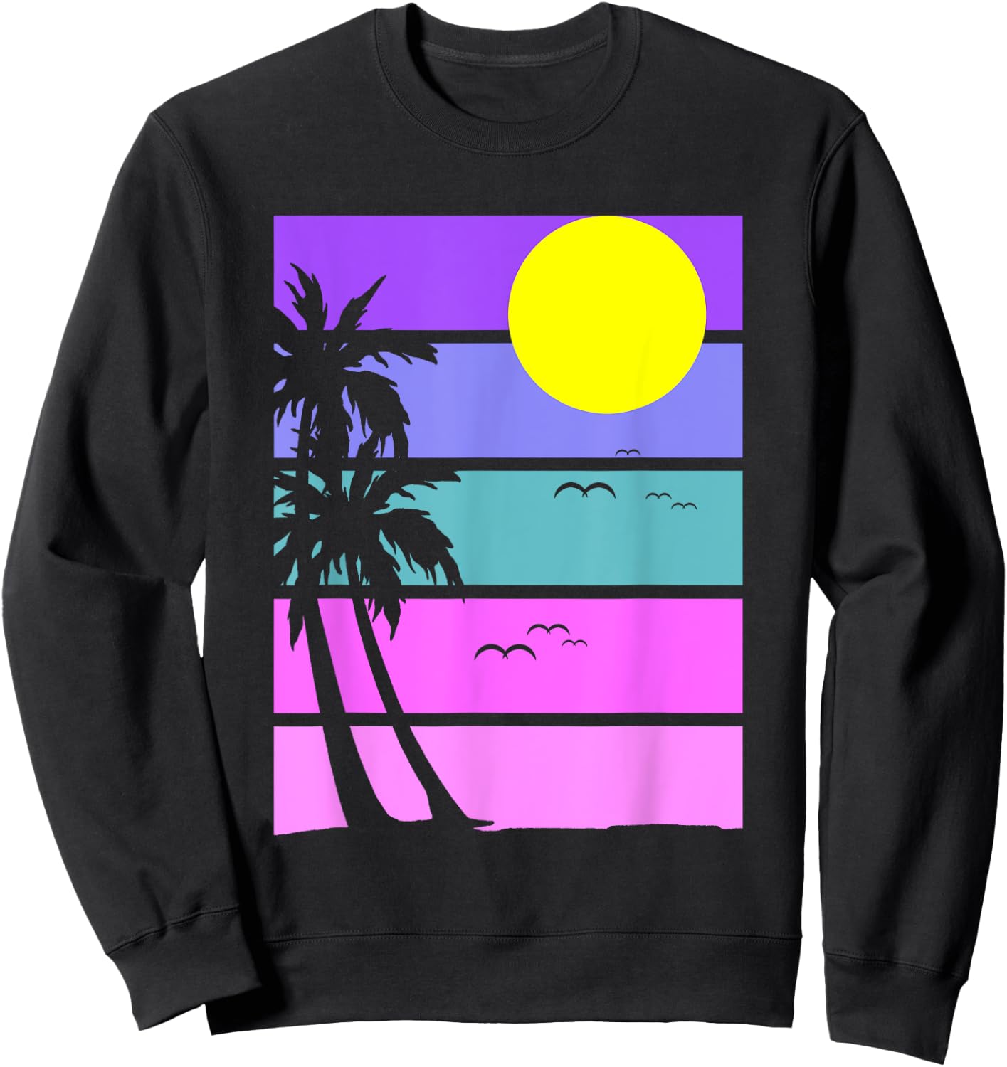 Retro 80s Aesthetic Palm Trees 1990s Tropical Vaporwave Sweatshirt - Sweatshirt | Black