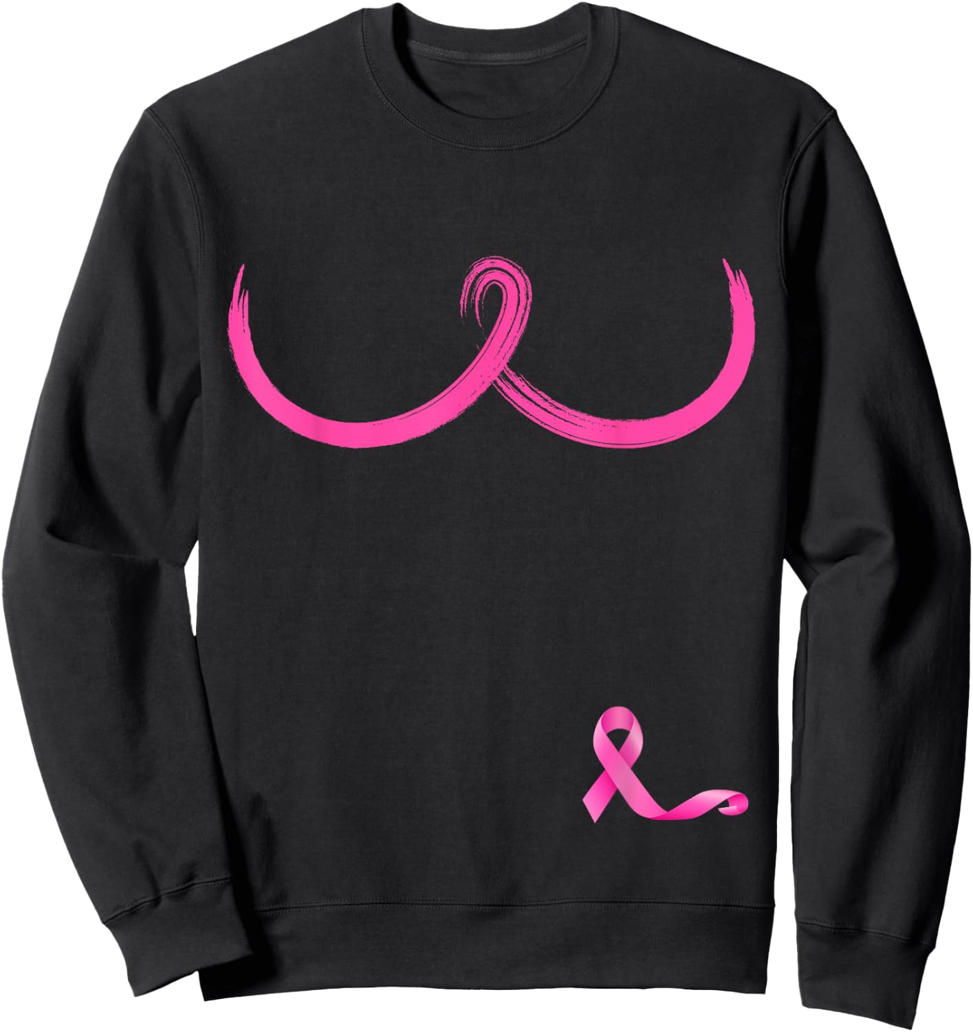 Pink Ribbon Boobs Support Women Breast Cancer Awareness Sweatshirt - Sweatshirt | Black