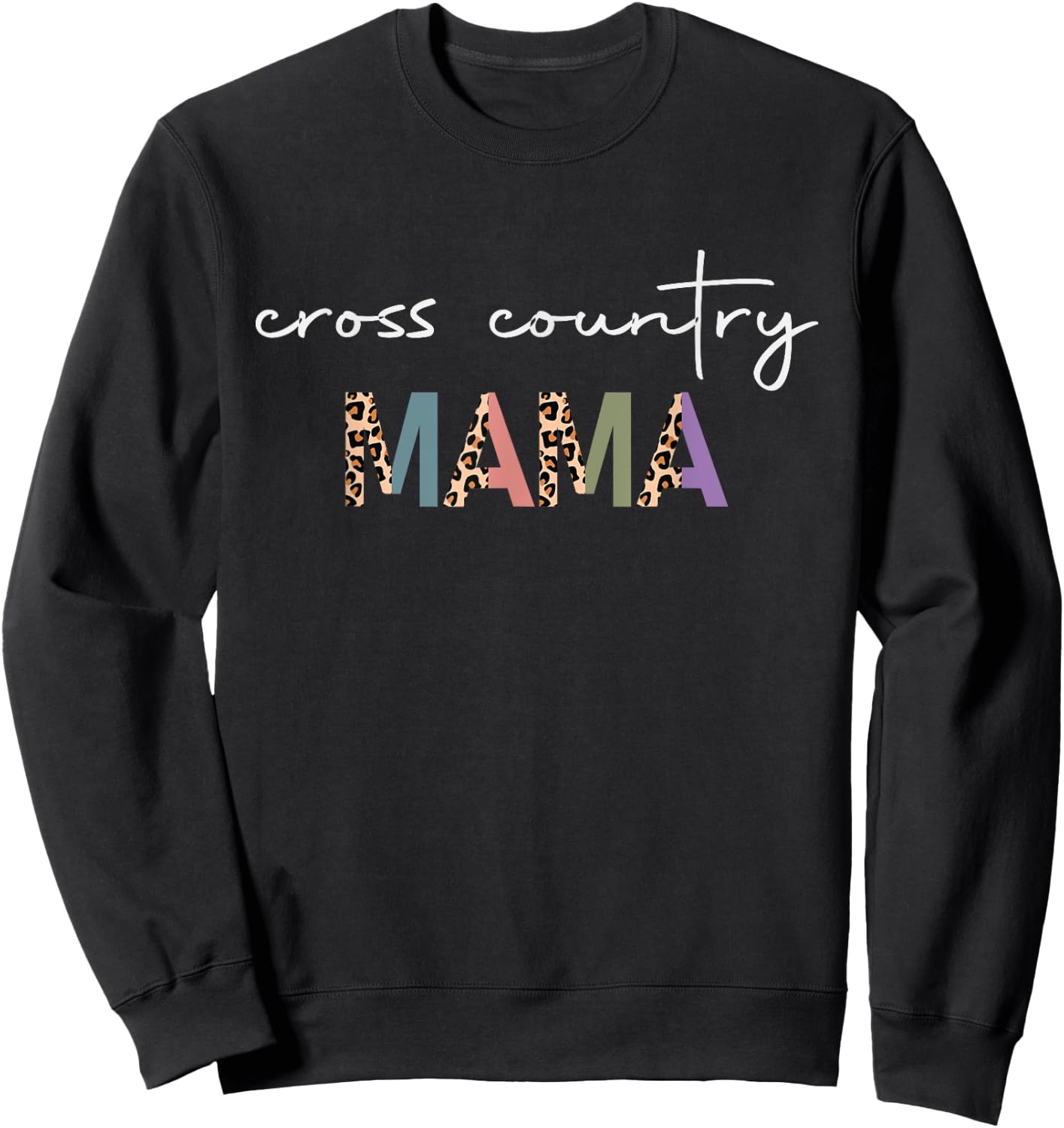 Cross Country Mama Women Gift - Funny Runner Mom Leopard Sweatshirt - Sweatshirt | Black