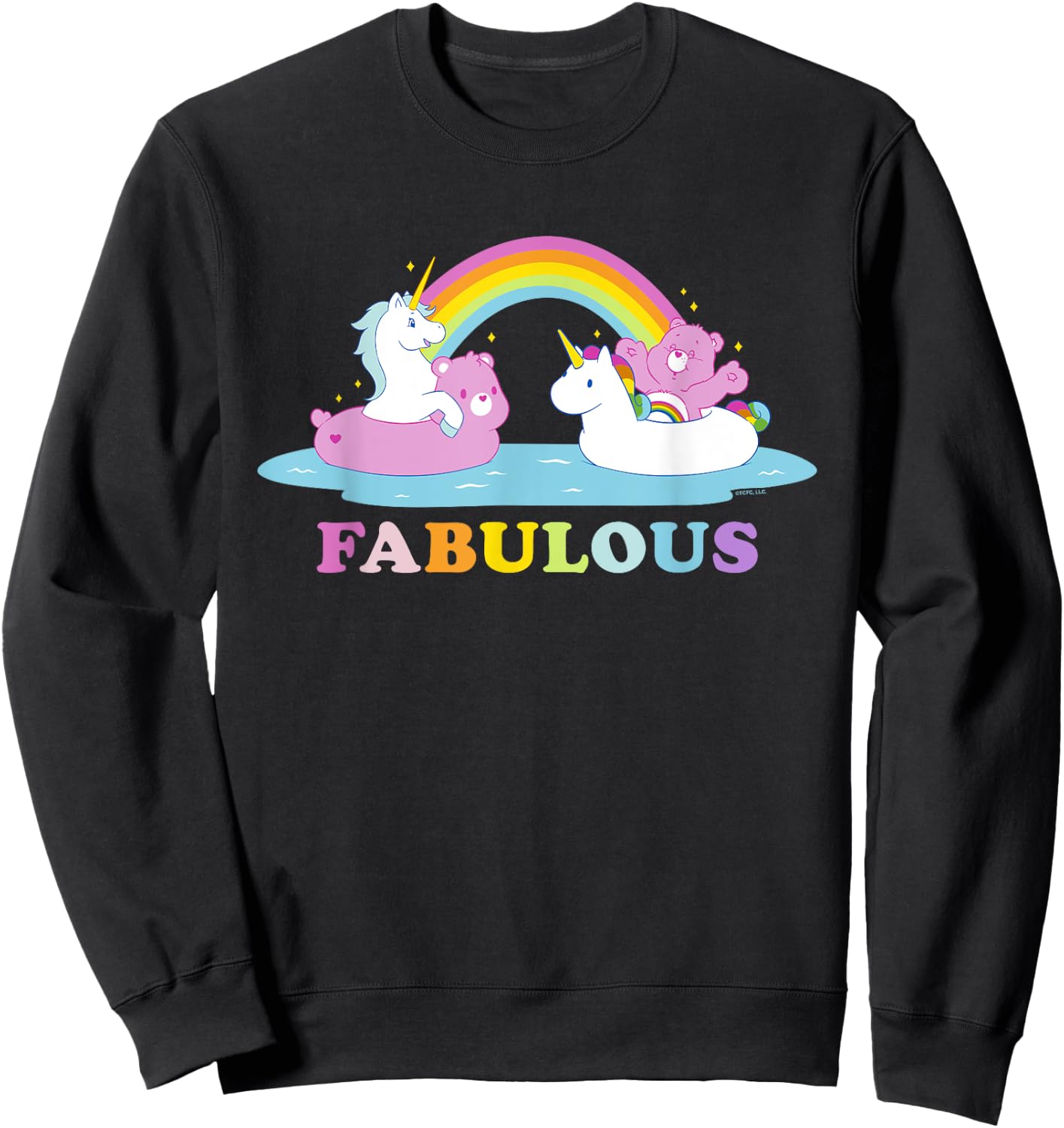Care Bears Rainbow Fabulous With Cheer Bear And Unicorn Sweatshirt - Sweatshirt | Black