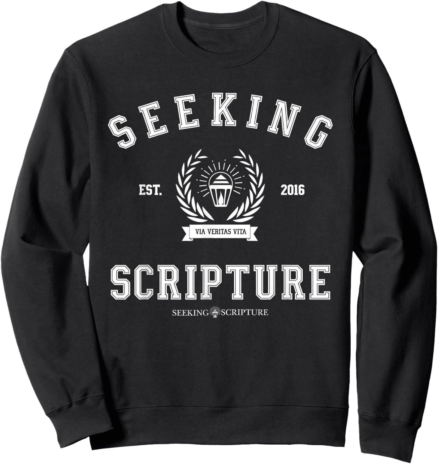 Collegiate Style Seeking Scripture: Via Veritas Vita Sweatshirt - Sweatshirt | Black