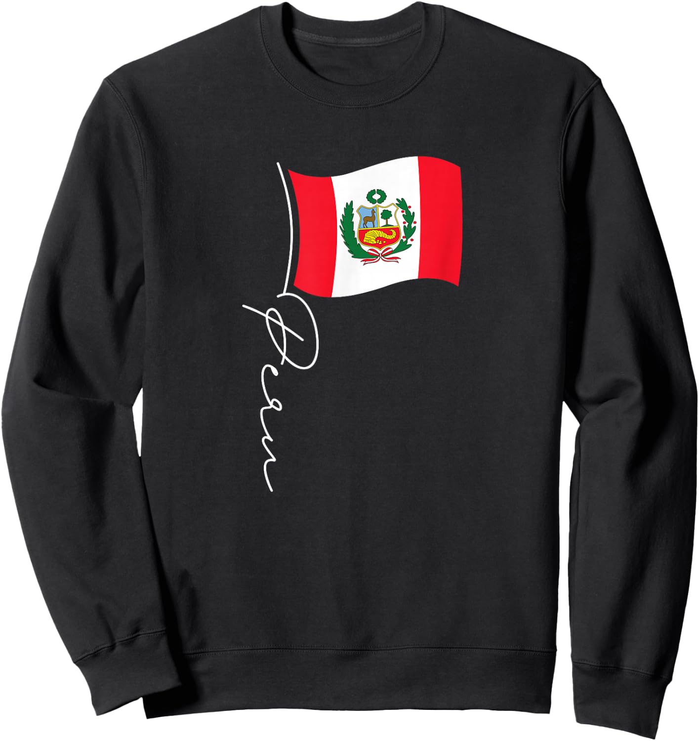 Peru Signature Flag Pole - Elegant Patriotic Peruvian Flag Sweatshirt - Sweatshirt | Black