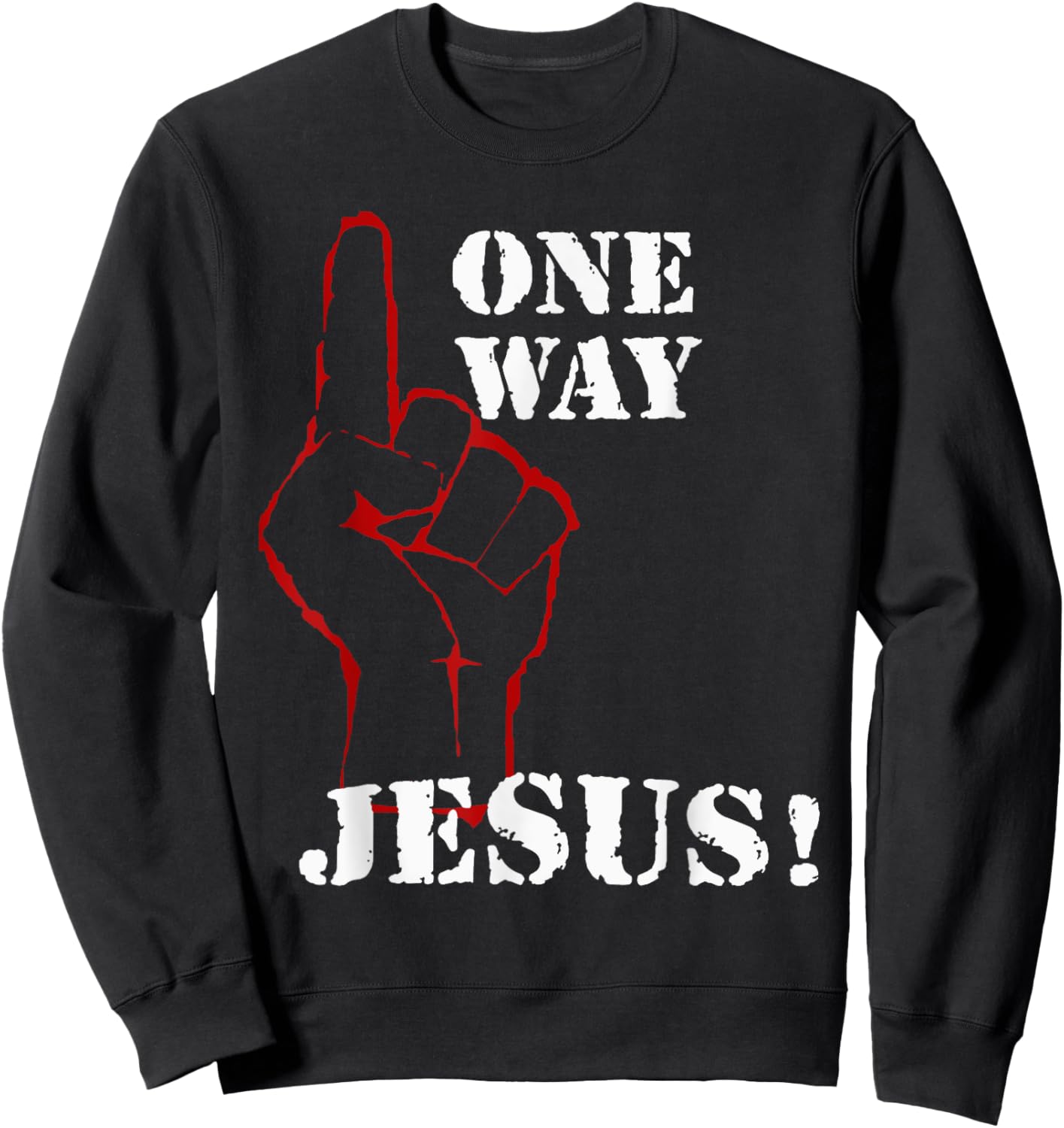 One Way Jesus People Christian Revolution Finger Up Retro Sweatshirt - Sweatshirt | Black