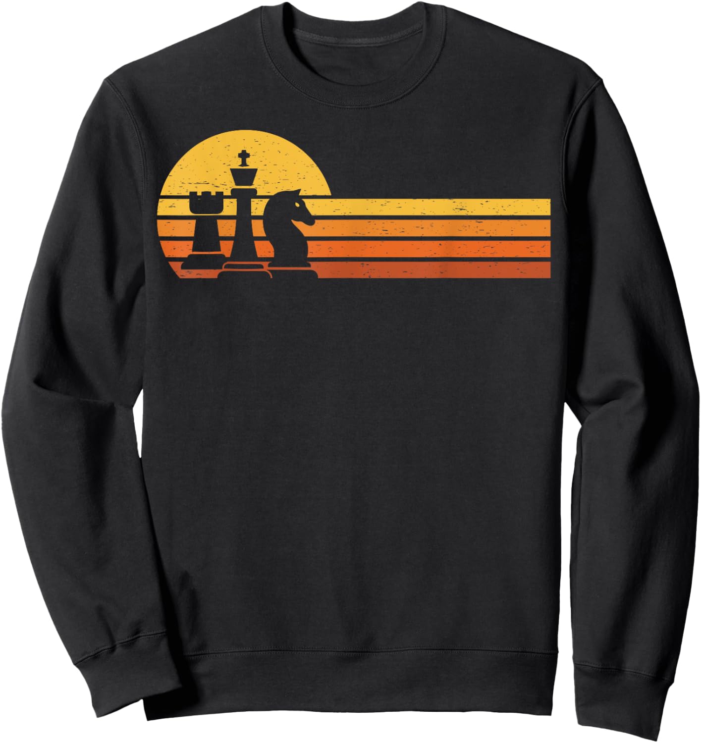 Vintage Chess Player Retro Sunset Design Chess Pieces Sweatshirt - Sweatshirt | Black