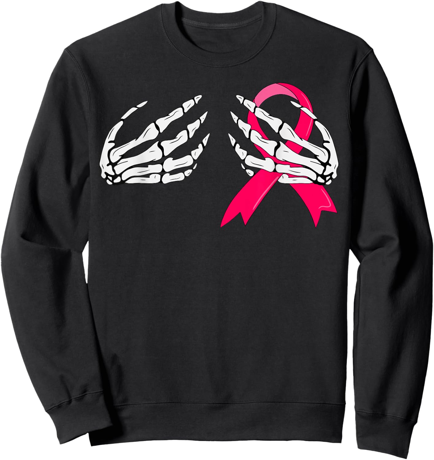 Pink Ribbon Skeleton Hand Breast Cancer Awareness Sweatshirt - Sweatshirt | Black