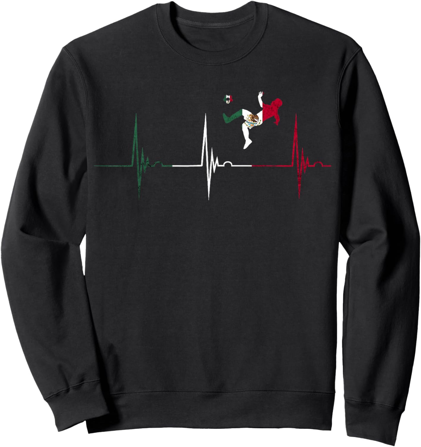 Mexican Pride Heartbeat EKG Pulse Mexican Flag Mexico Soccer Sweatshirt - Sweatshirt | Black