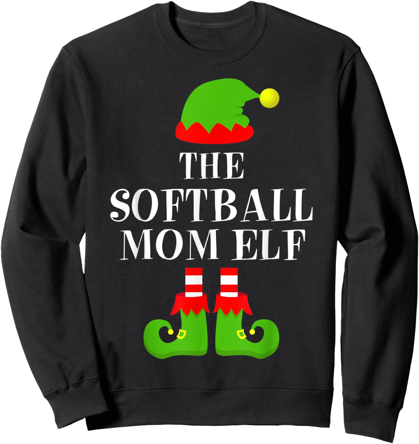 Softball Mom Elf Family Matching Christmas Pajama Mother's Sweatshirt - Sweatshirt | Black