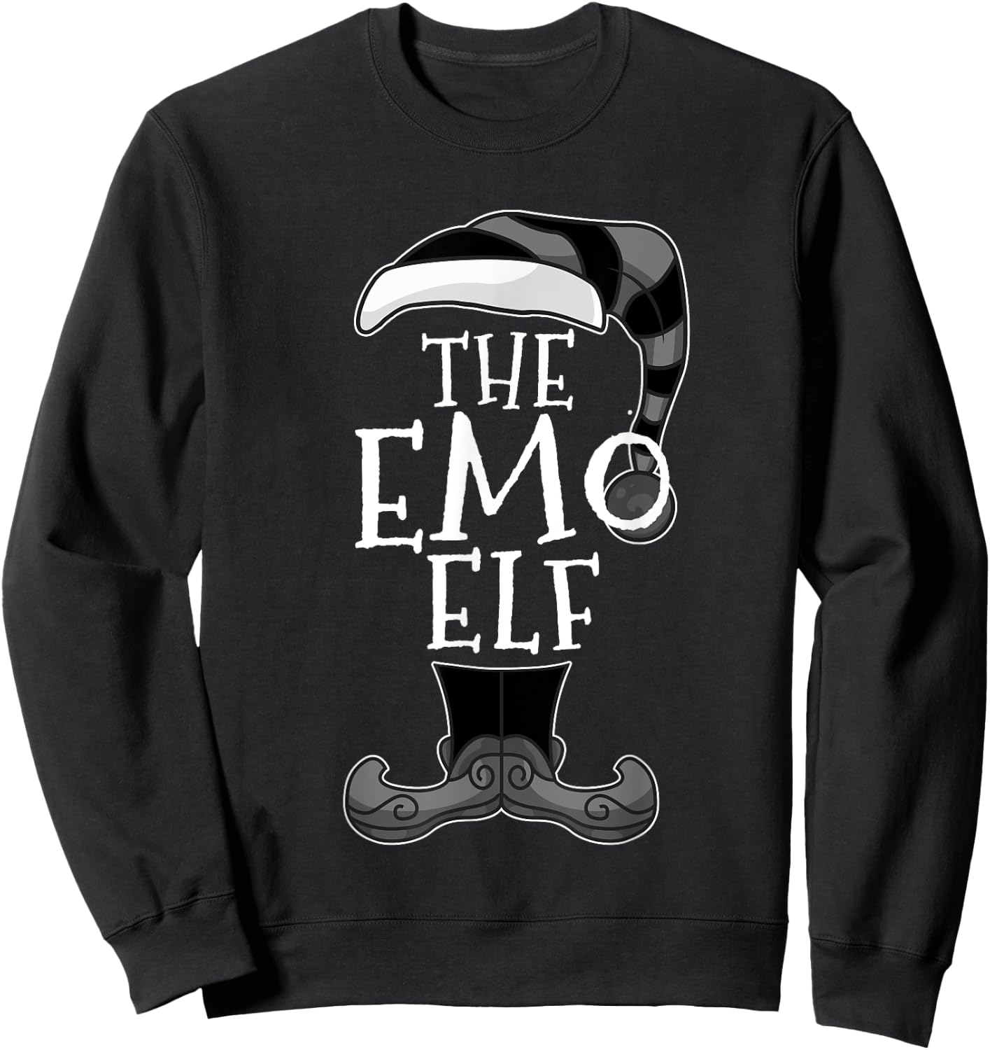 Emo Elf Matching Family Christmas Funny Sweatshirt - Sweatshirt | Black