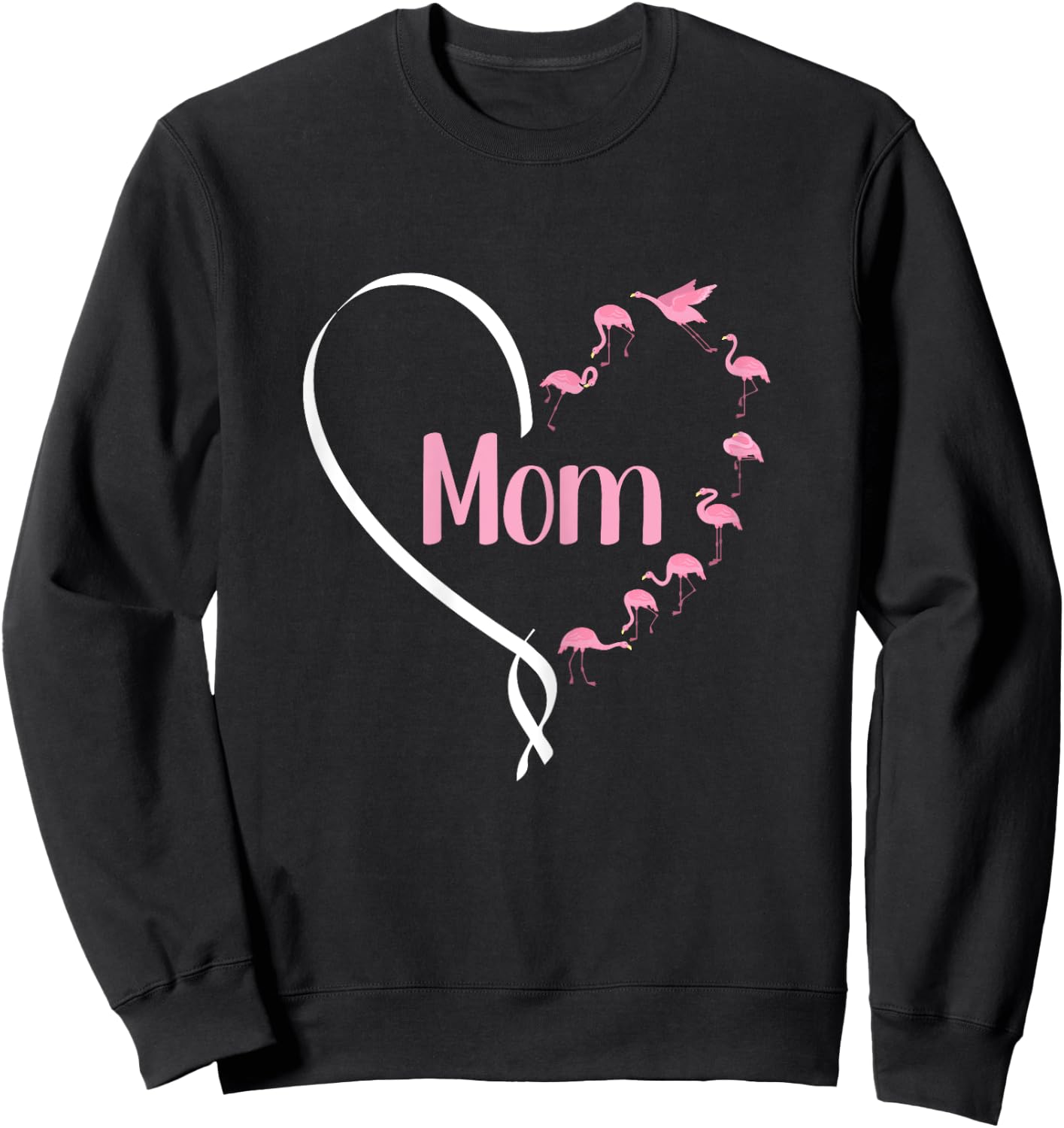 Mom Mothers Day Cute Flamingo Heart Bird Lover Mama Momma Sweatshirt - Sweatshirt | Black