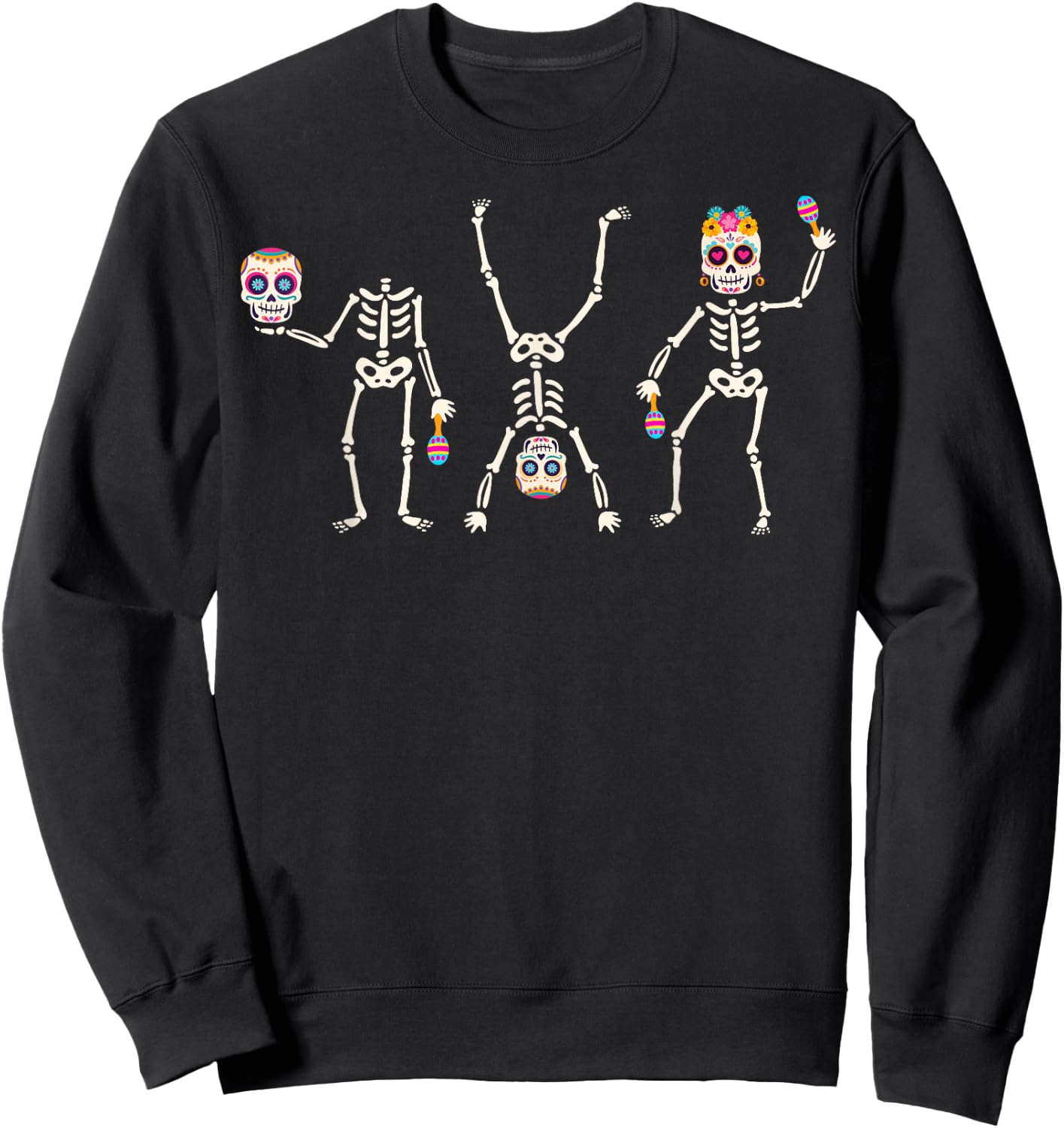Sugar Skull Dia De Los Muertos Dancing Skeleton Costume Sweatshirt - Sweatshirt | Black