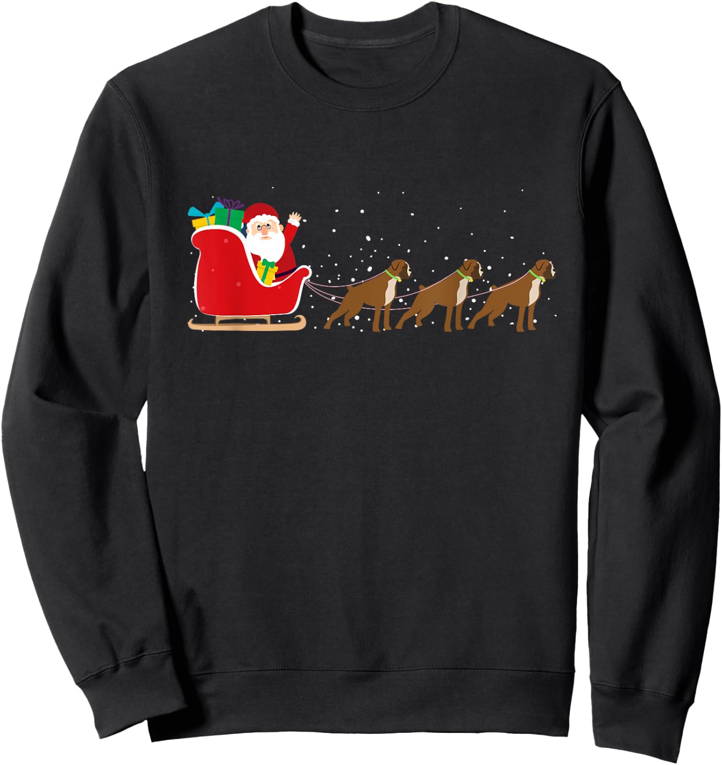 Boxer Santa Christmas Sleigh - Funny Boxer Dog Xmas Sweatshirt - Sweatshirt | Black