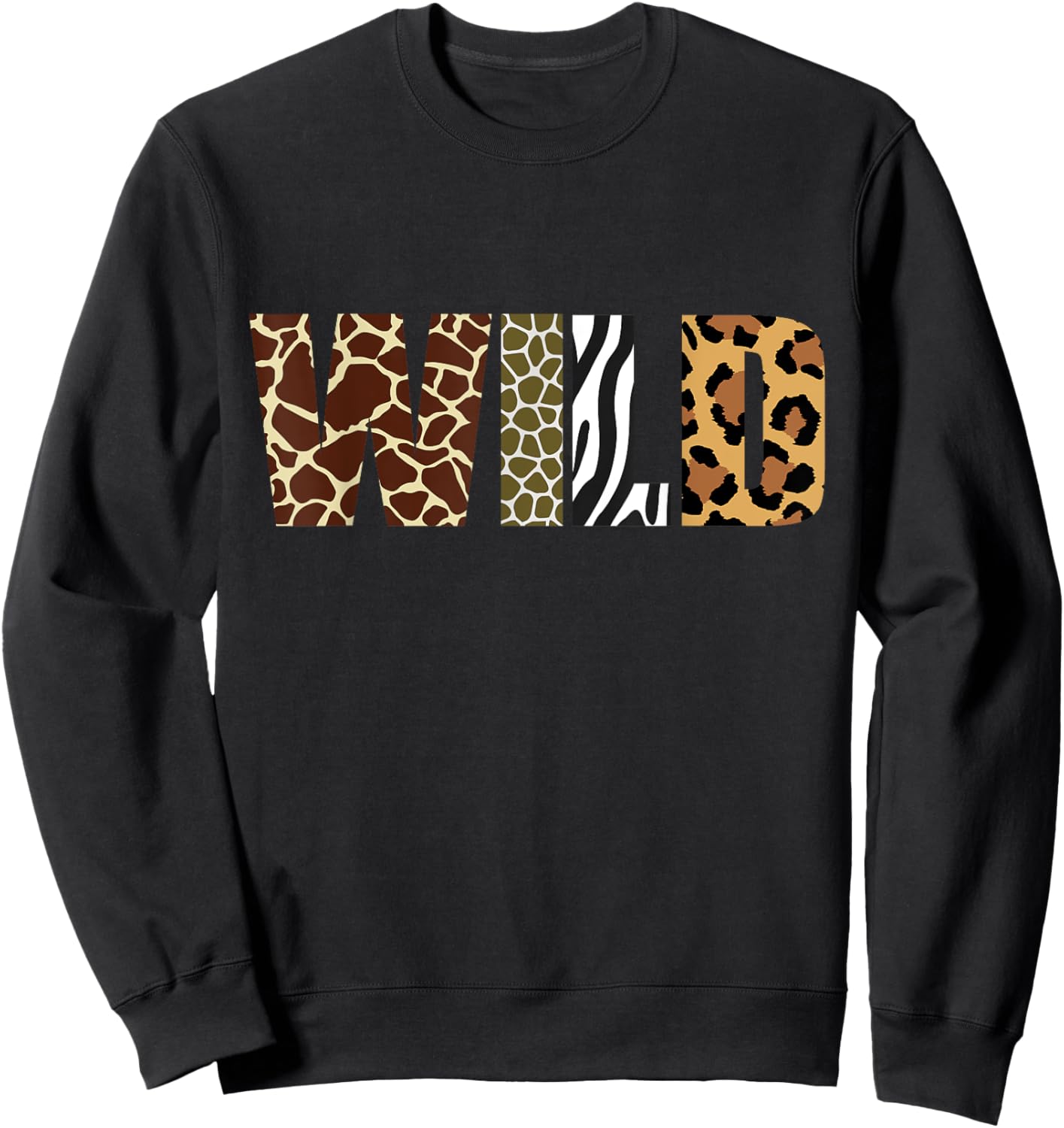 Wild Animal Pattern Giraffe tiger Leopard Animal Print Sweatshirt - Sweatshirt | Black