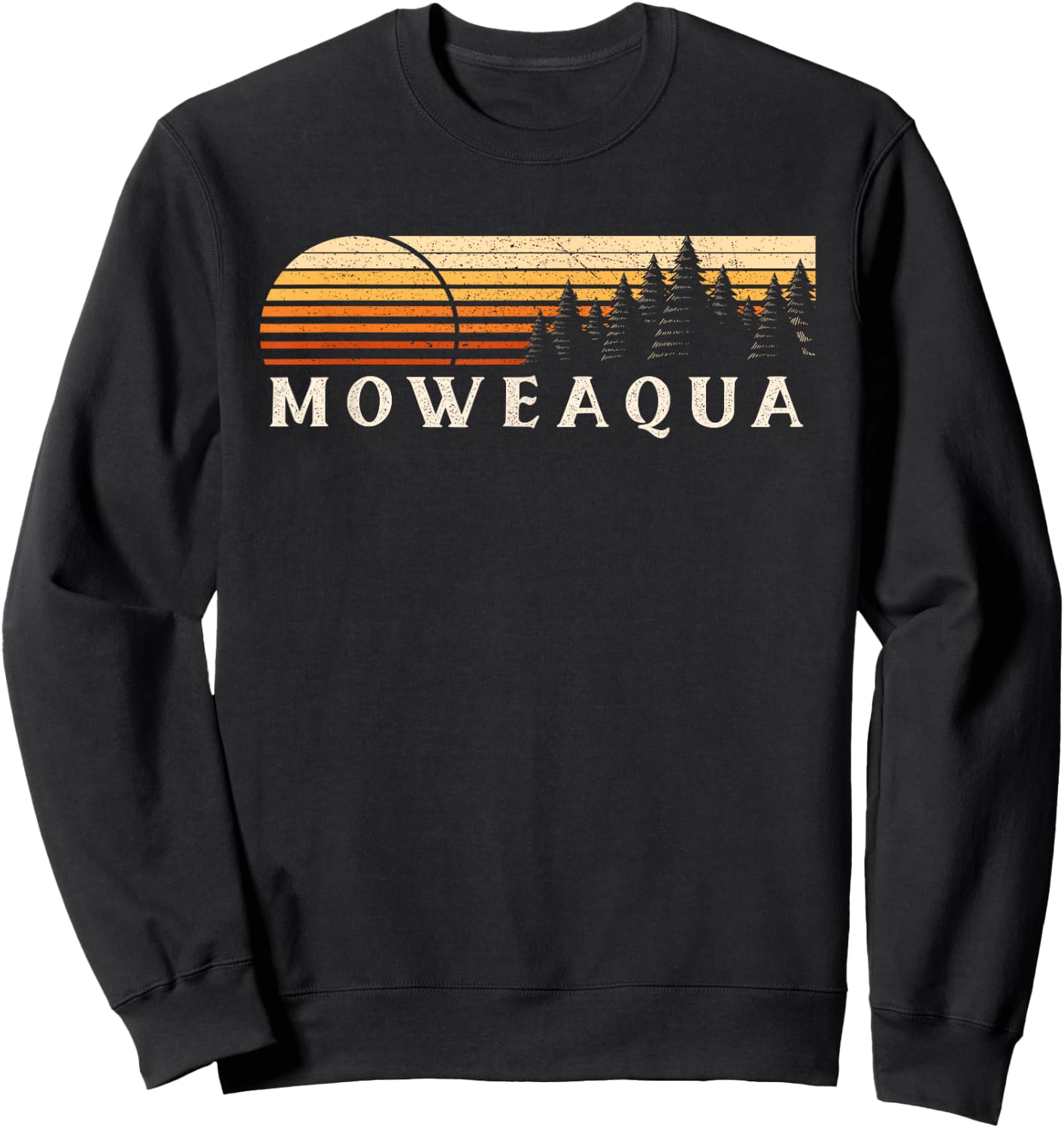 Moweaqua, IL Vintage Evergreen Sunset Eighties Retro Sweatshirt - Sweatshirt | Black