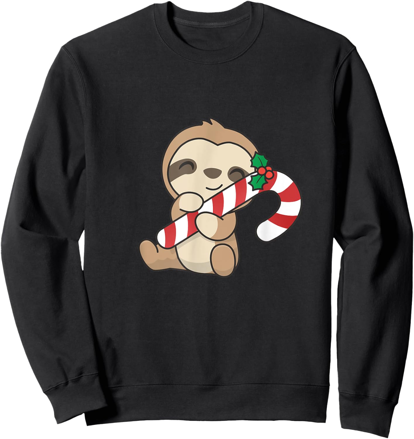 Sloth Christmas Candy Cane Cute Sloth Sweatshirt - Sweatshirt | Black