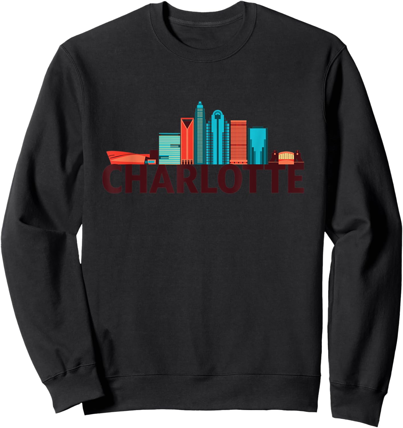 Charlotte North Carolina Skyline Silhouette Outline Sketch Sweatshirt - Sweatshirt | Black