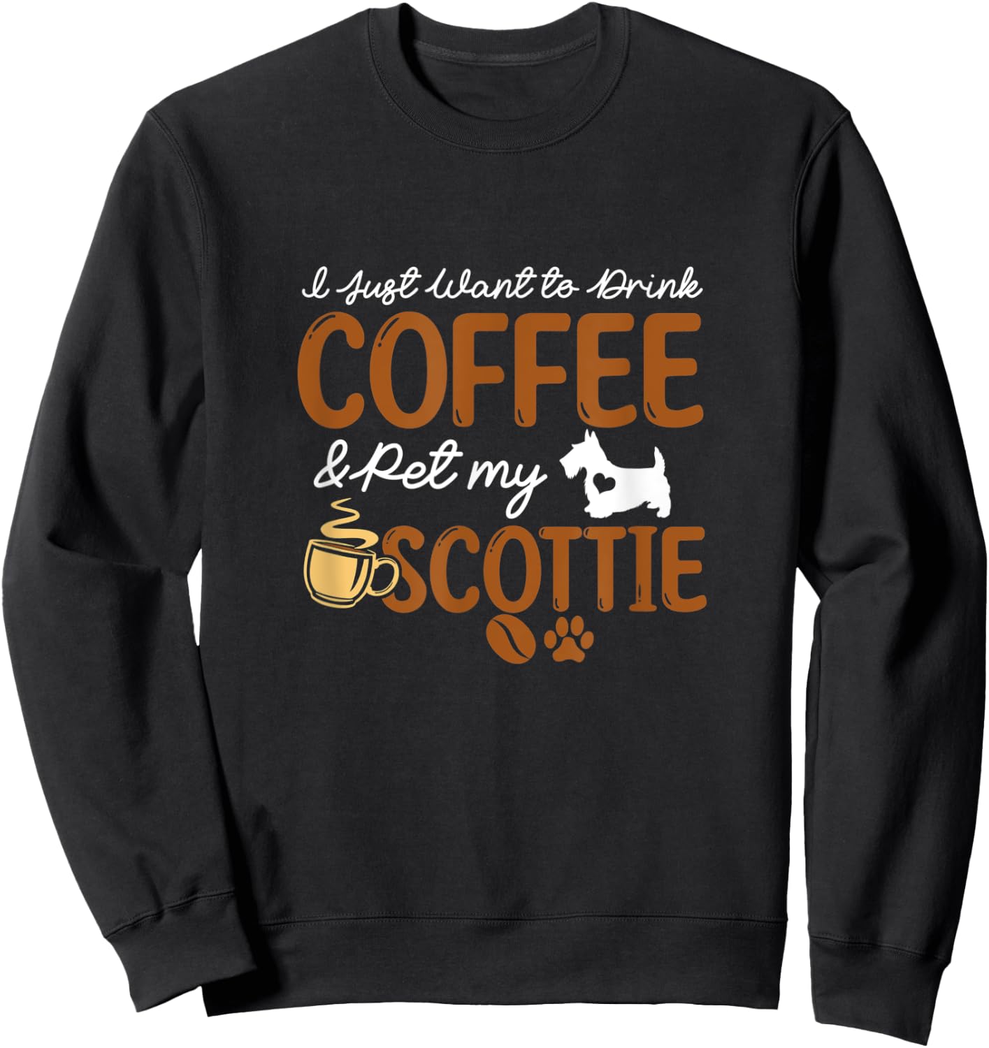 Funny Coffee Lover Cute Scottie Dog Owner Gifts Dog Mom Dad Sweatshirt - Sweatshirt | Black
