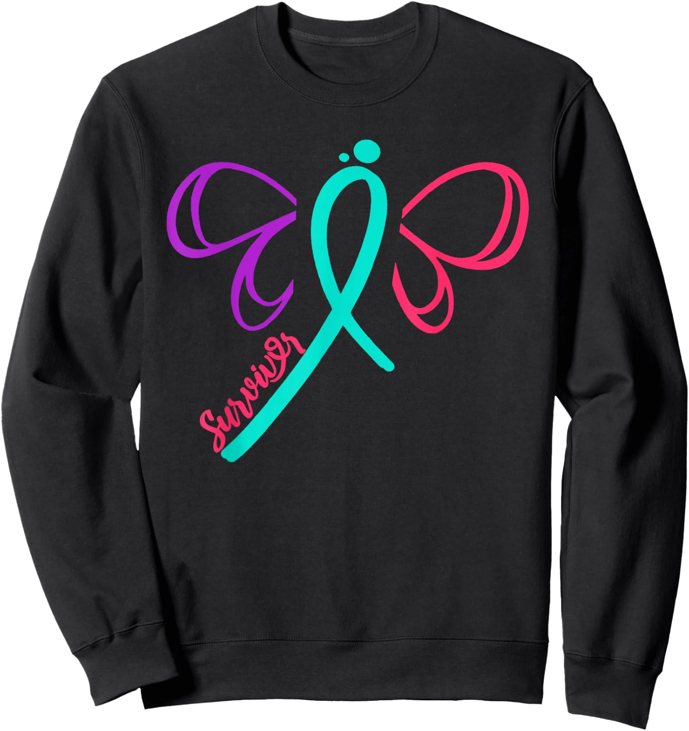 Thyroid Cancer Survivor Warrior Cancer Awareness Butterfly R Sweatshirt - Sweatshirt | Black