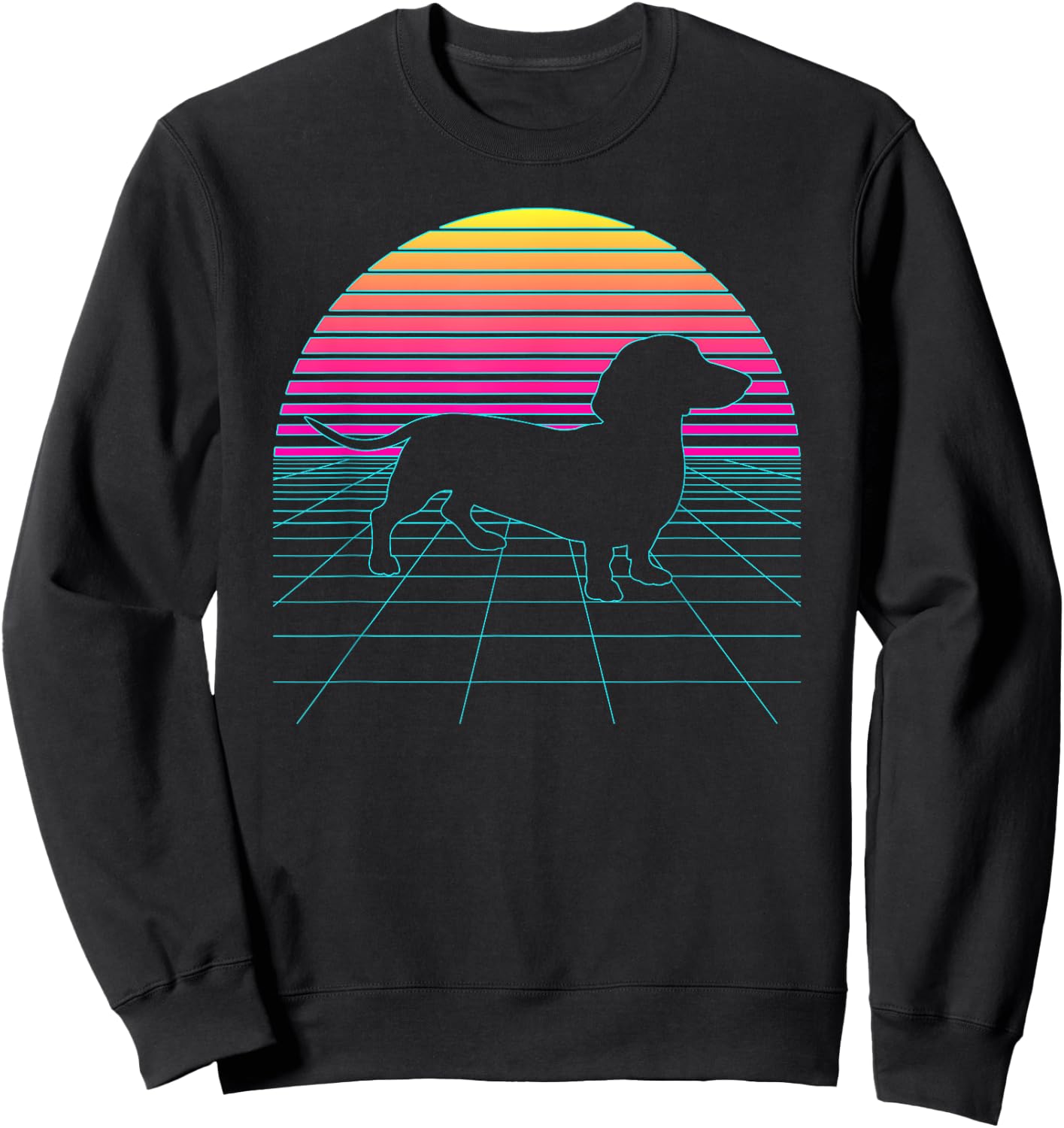 Dachshund Retro Vintage 80s Vaporwave Weiner Dog Lover Women Girls Kids Sweatshirt - Sweatshirt | Black