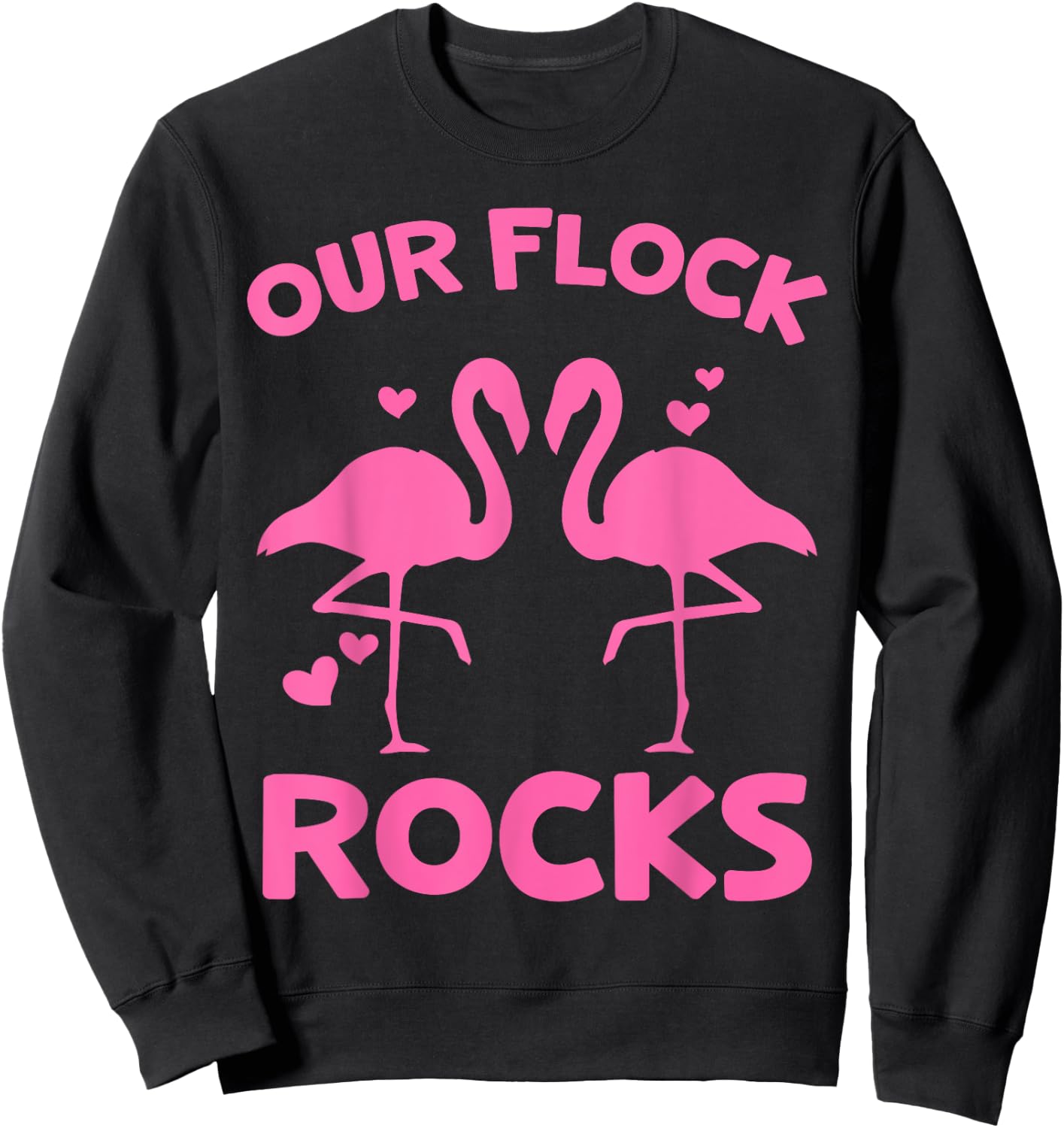 Our Flock Rocks Flamingo Matching Family Vacation Group Sweatshirt - Sweatshirt | Black