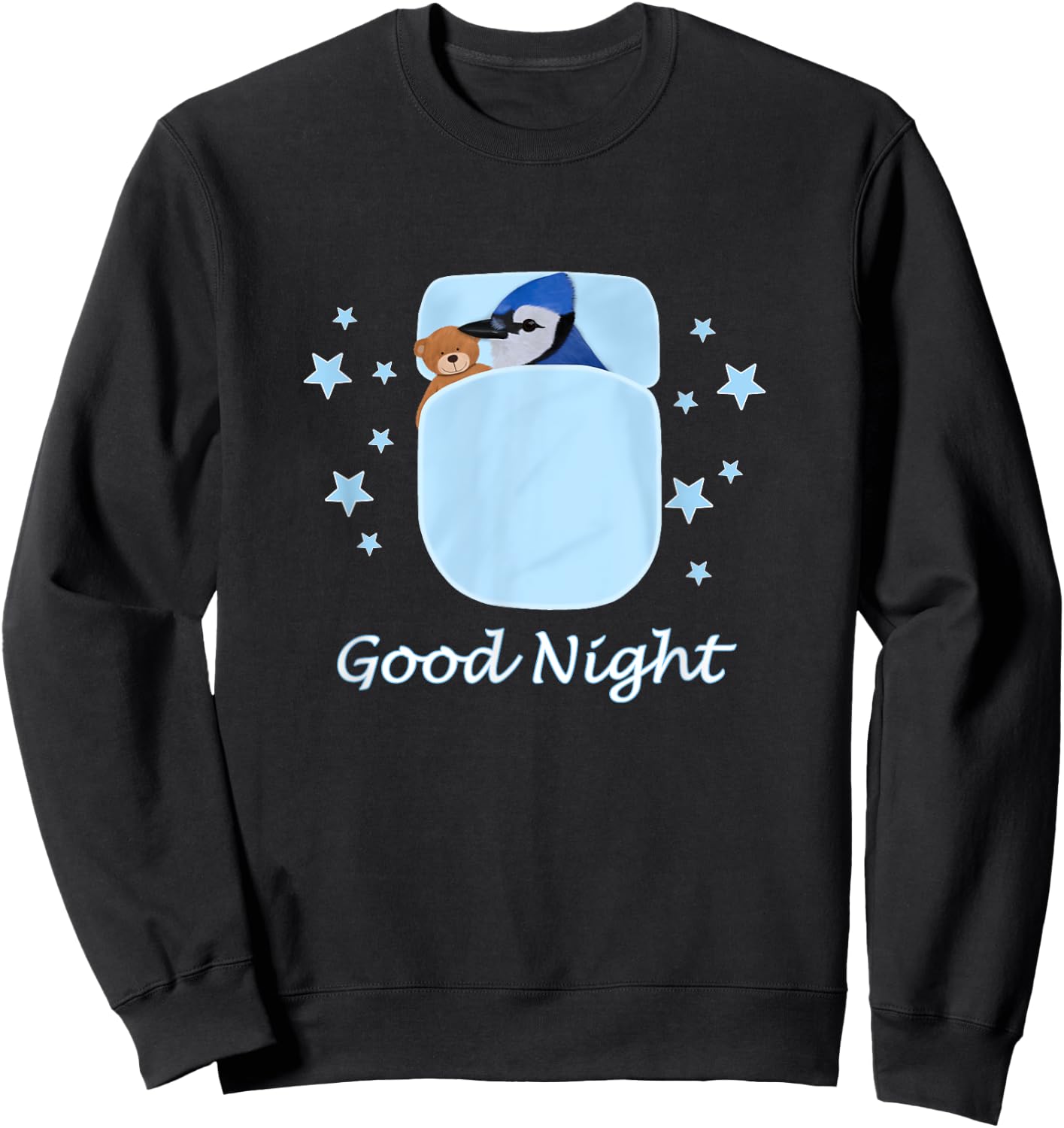 Blue Jay Teddy Bear Good Night Pyjamas Bird Biologist Sweatshirt - Sweatshirt | Black