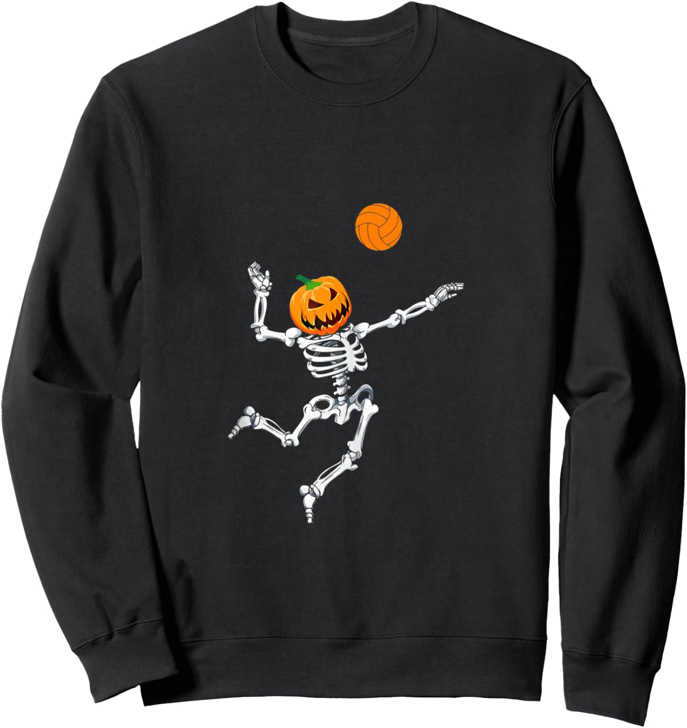 Skeleton Volleyball Halloween Pumpkin Sweatshirt - Sweatshirt | Black