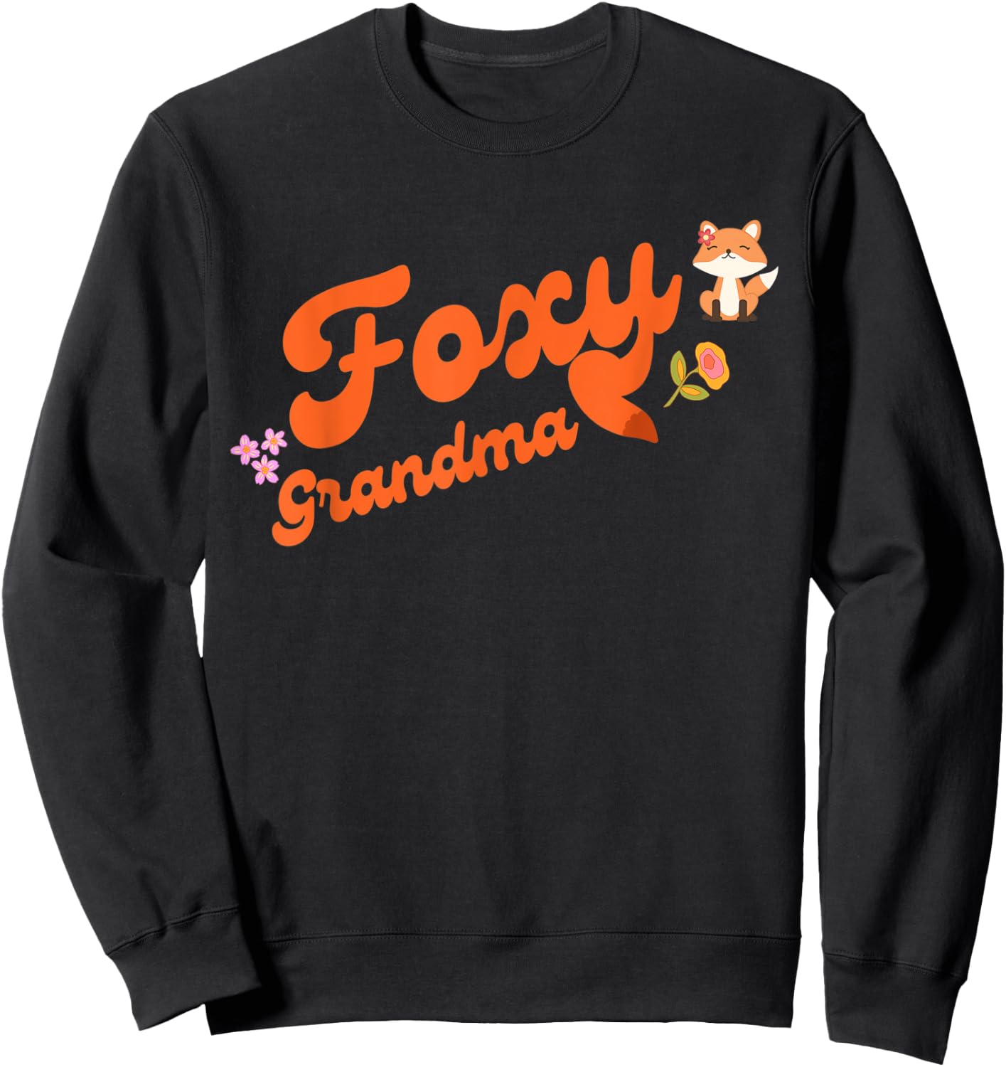 Foxy grandma with flowers and fox and fox tail Sweatshirt - Sweatshirt | Black