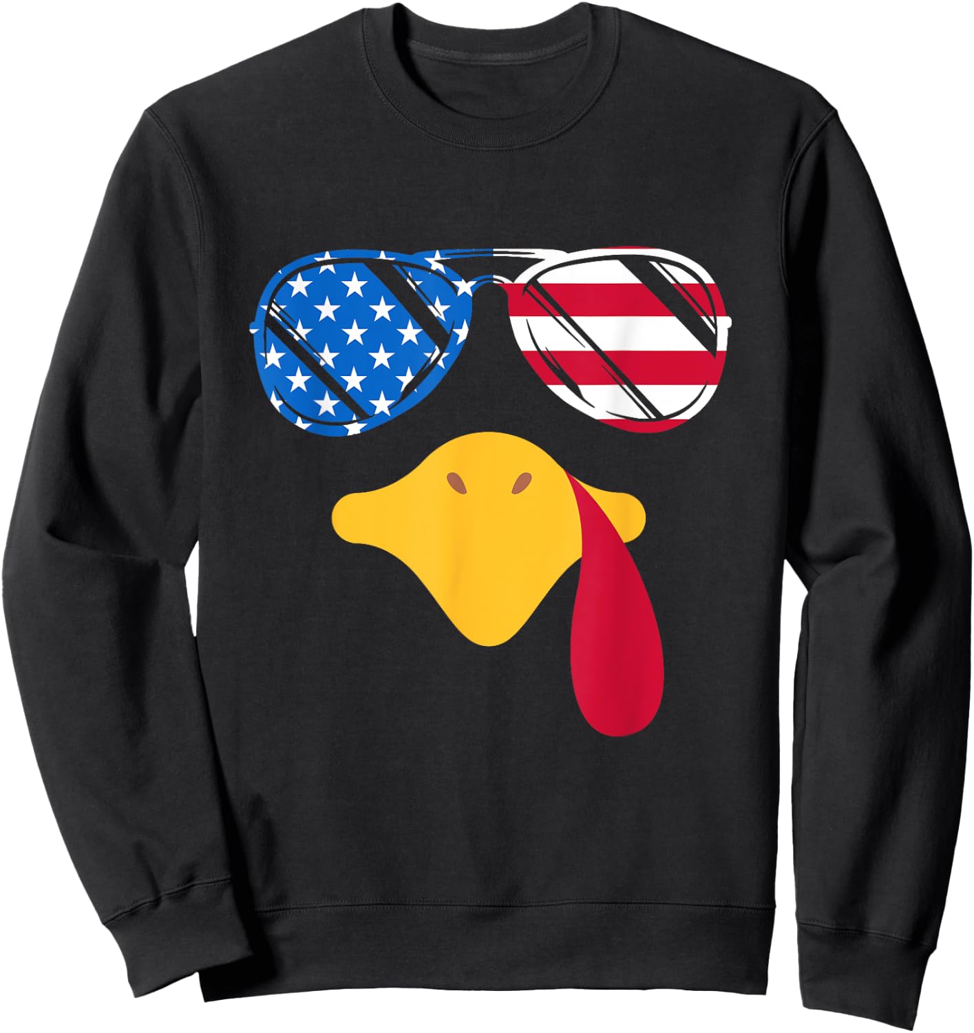 Cool Turkey Face Sunglasses American Flag Funny Thanksgiving Kids Men Sweatshirt - Sweatshirt | Black