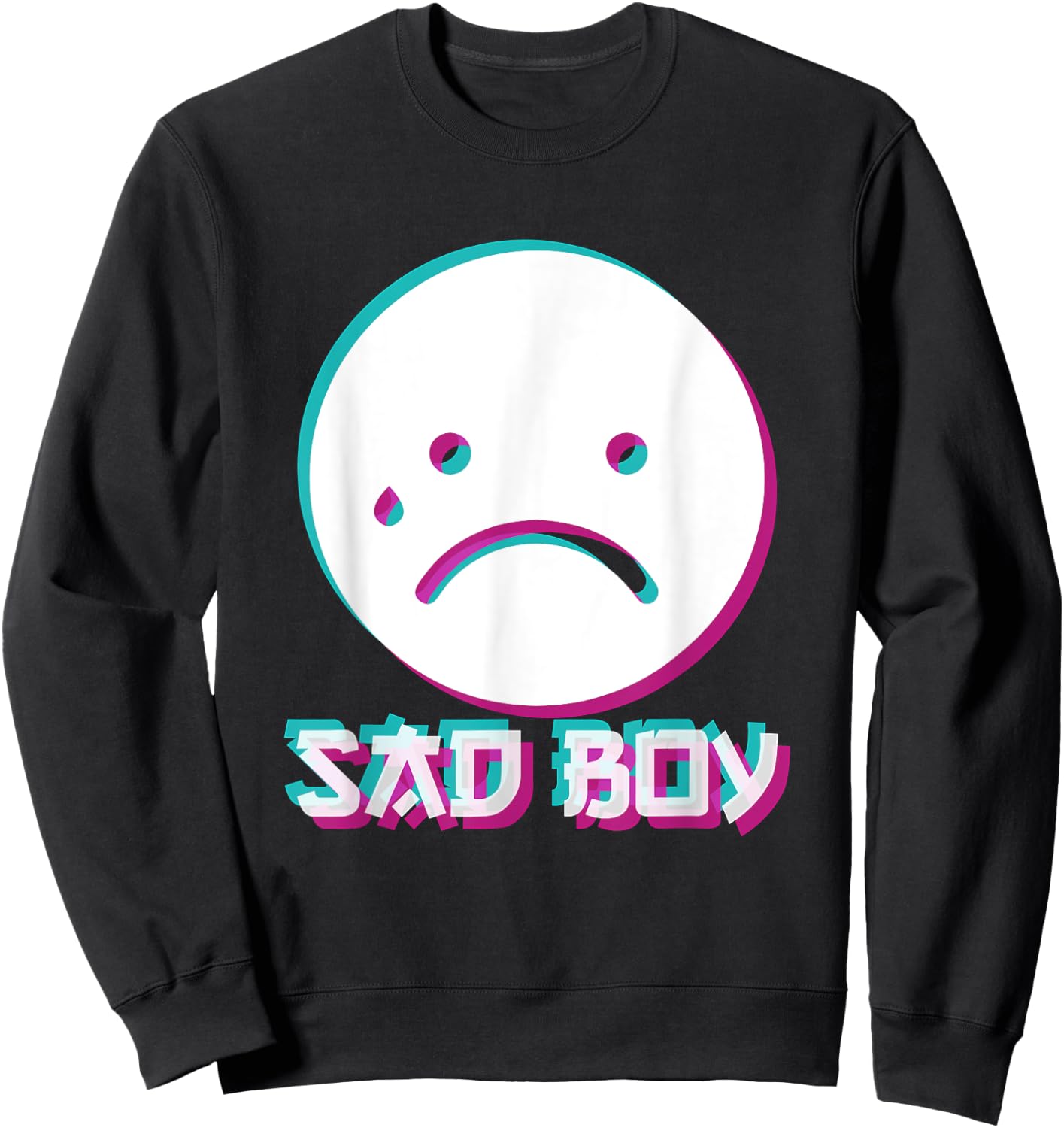 Japanese Glitch Sad Boy Anime Aesthetic Vaporwave Sweatshirt - Sweatshirt | Black