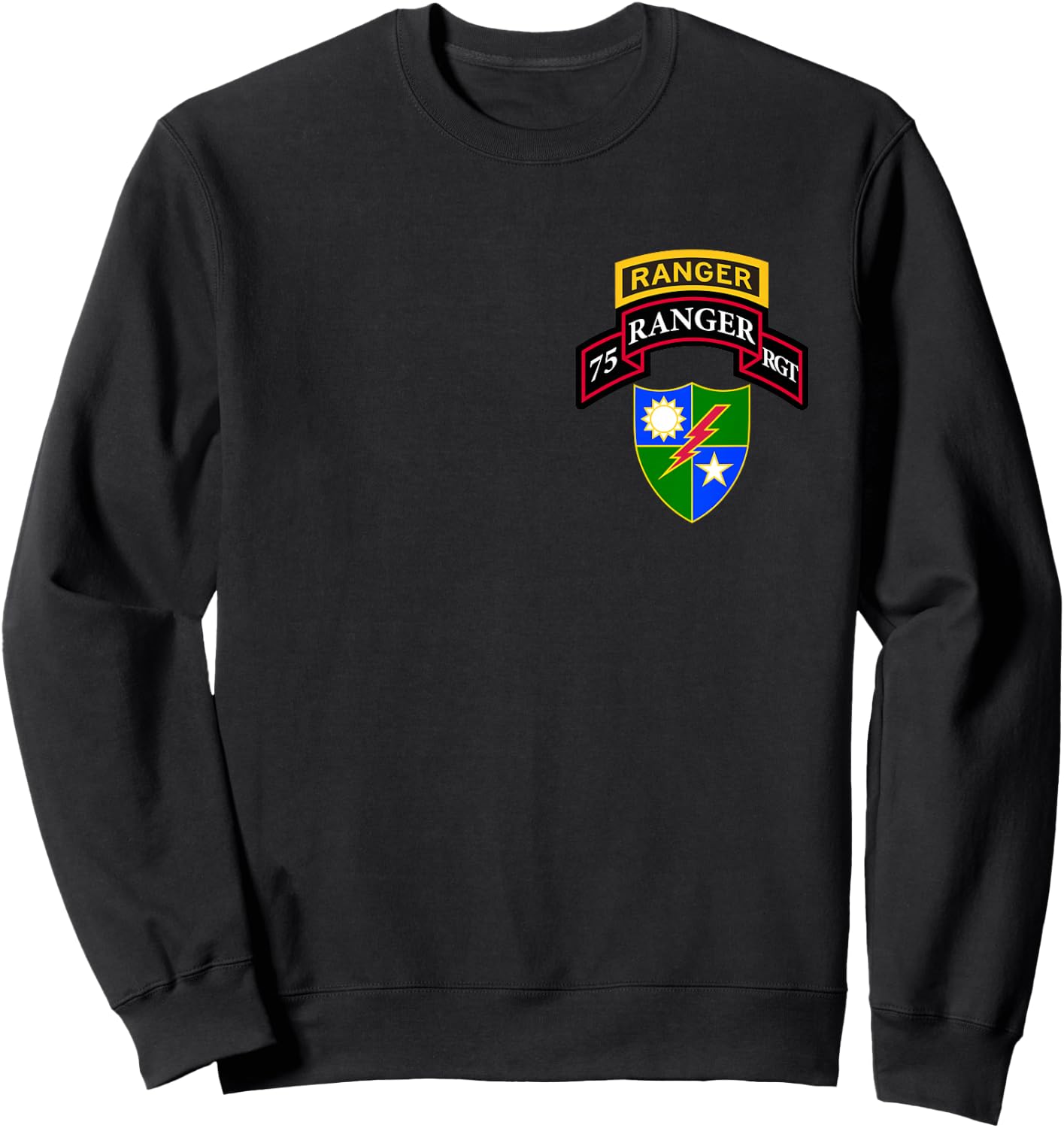 Kids Army Ranger - 75th Ranger Scroll, Tab, DUI for Boys, Girls Sweatshirt - Sweatshirt | Black
