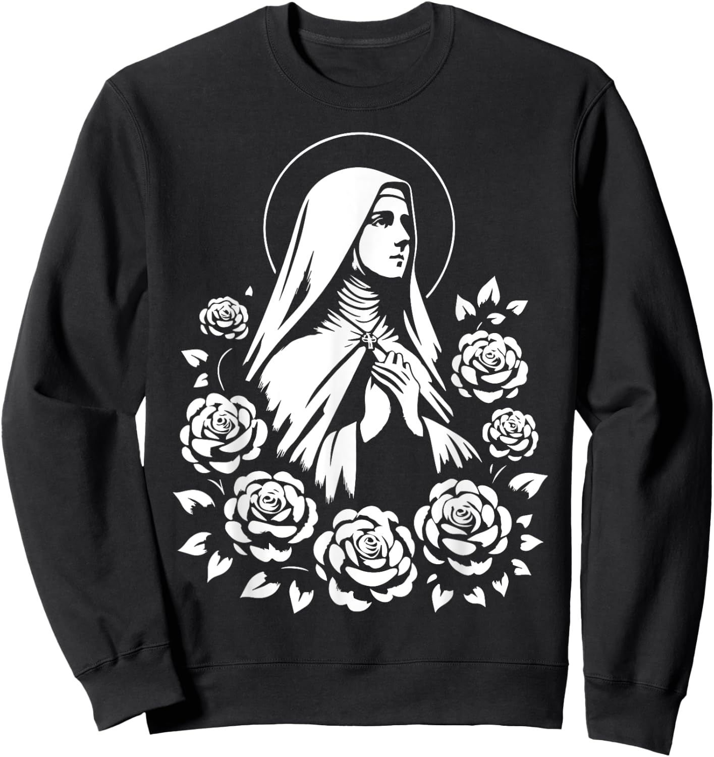 St Therese of Lisieux Little Flower Saint Roses Catholic Art Sweatshirt - Sweatshirt | Black