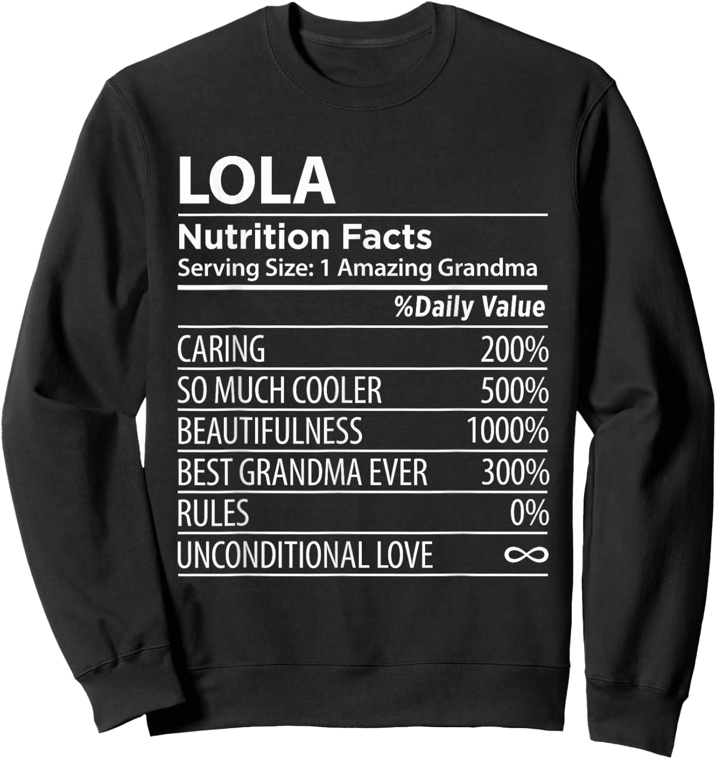 Lola Nutrition Facts | Funny Filipino Grandma Sweatshirt - Sweatshirt | Black