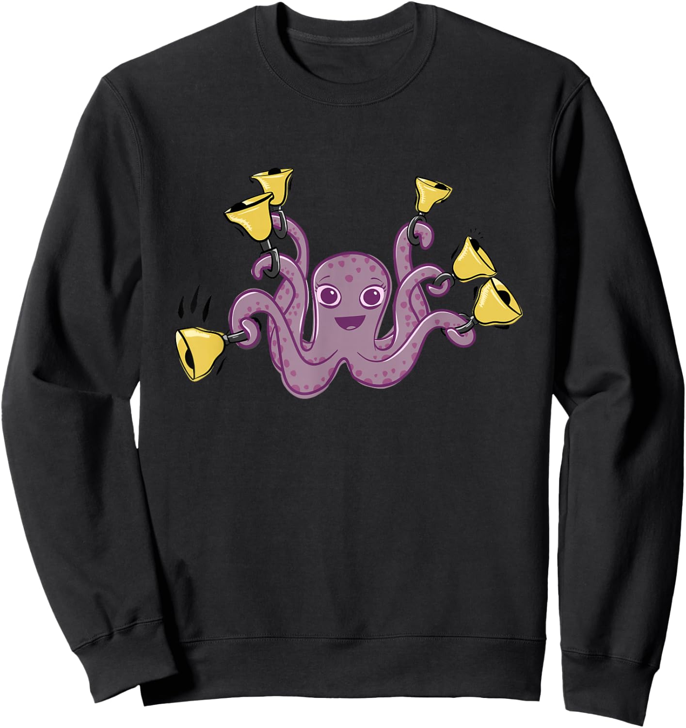 Octopus Ringing Handbells Cartoon Sweatshirt - Sweatshirt | Black