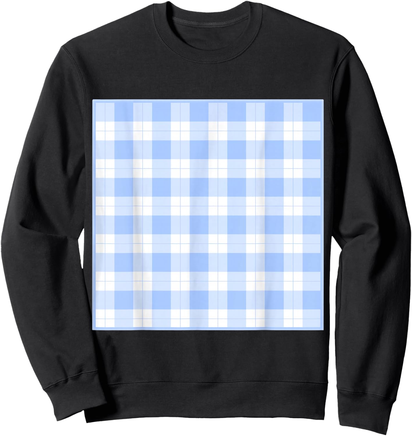 Blue Checkerboard Gingham Patten Sweatshirt - Sweatshirt | Black
