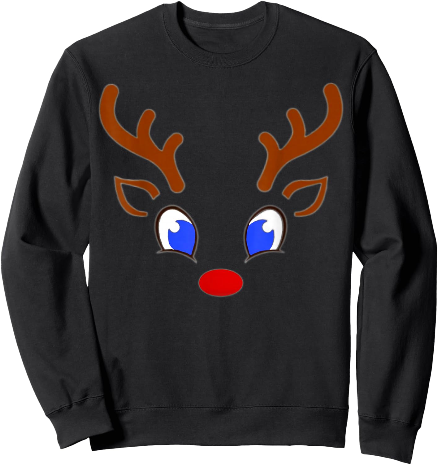 Funny Christmas Red Nose Reindeer Antlers With Cute Red Nose Sweatshirt - Sweatshirt | Black