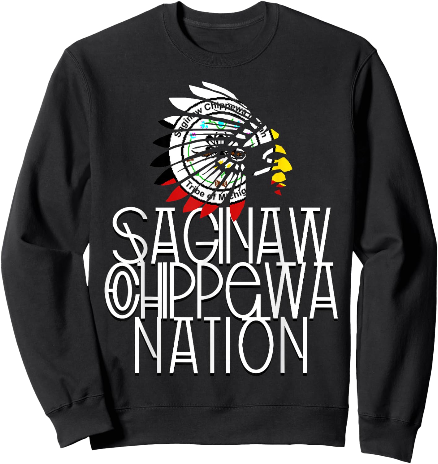 Saginaw Chippewa Tribal Flag | Native American | Headdress Sweatshirt - Sweatshirt | Black