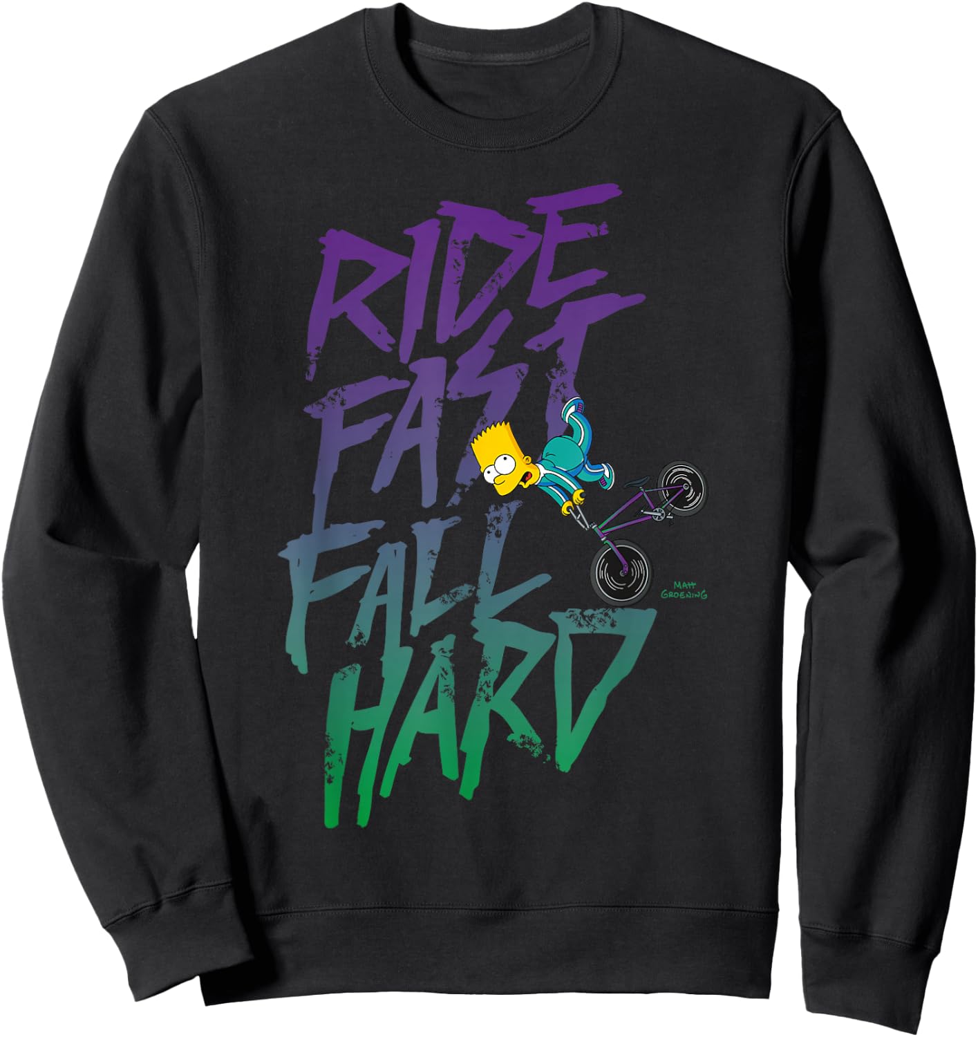 The Simpsons Bart Simpson Ride Fast Fall Hard Color Logo Sweatshirt - Sweatshirt | Black