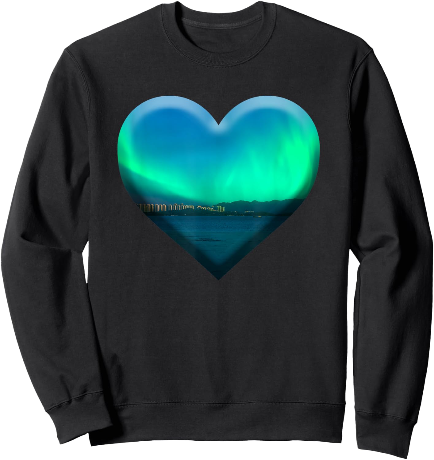 Northern Light Aurora Borealis Heart Shape Love Nature Sky Sweatshirt - Sweatshirt | Black