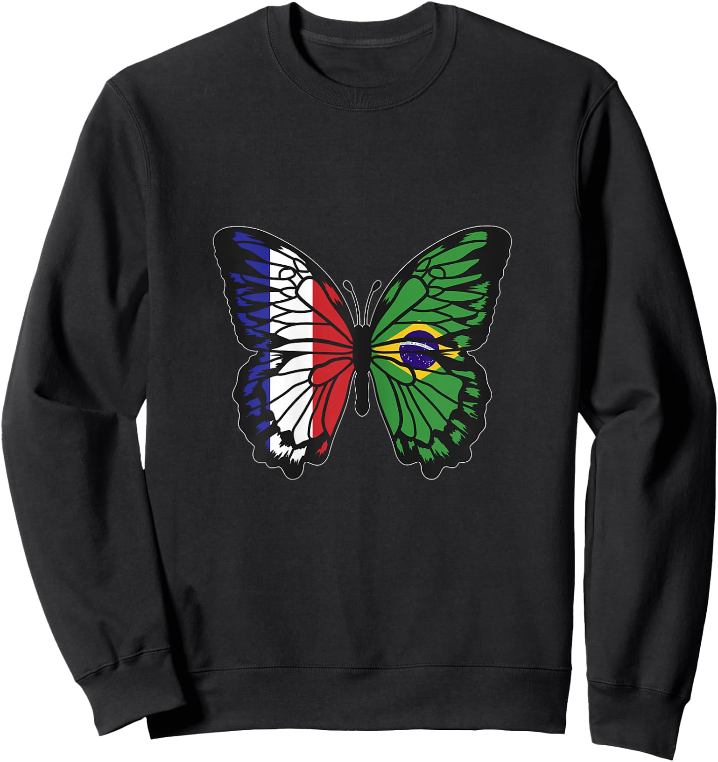 France and Brazil Mix Butterfly Half Brazilian French Roots Sweatshirt - Sweatshirt | Black