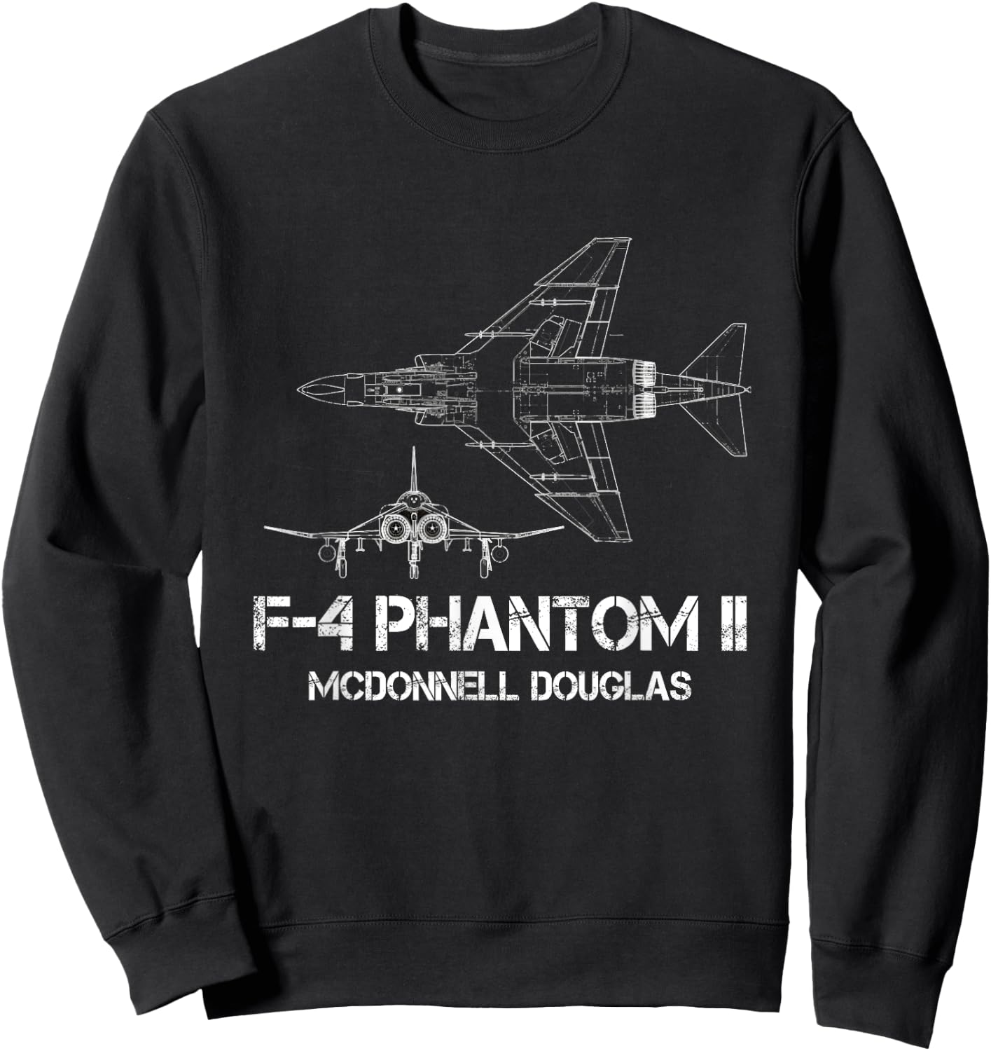 McDonnell Douglas F-4 Phantom II Blueprint Aircraft Sweatshirt - Sweatshirt | Black