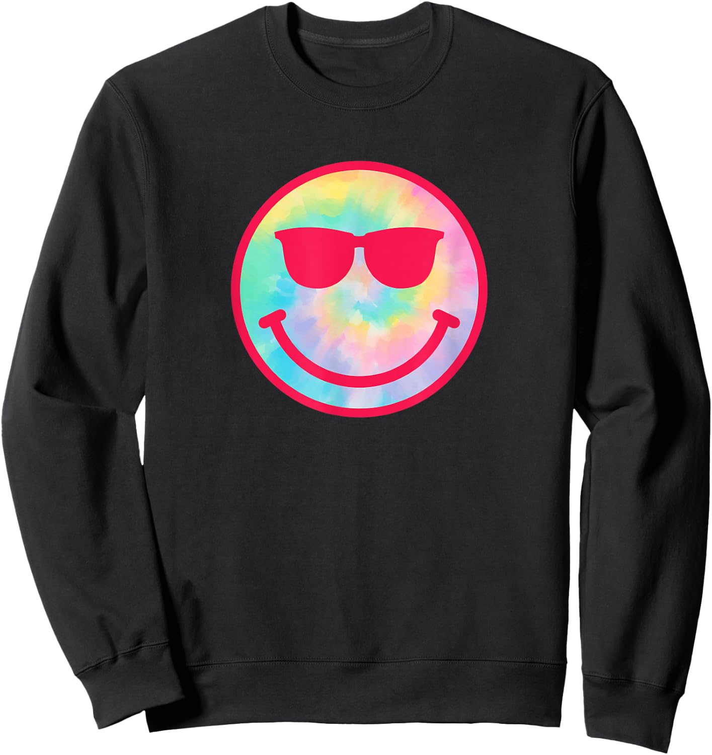 Smiling Emoticon Face Sunglasses Tie Dye Men Women Sweatshirt - Sweatshirt | Black
