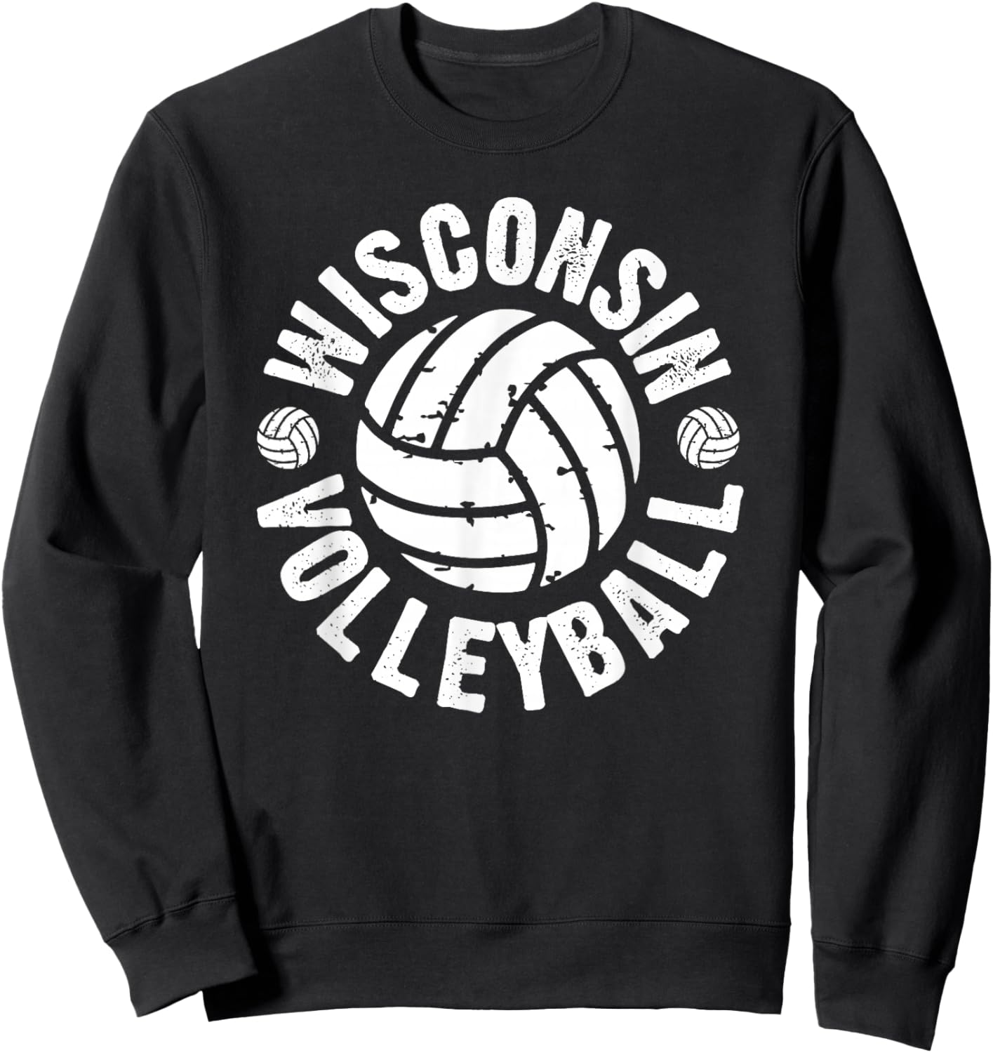 Wisconsin Volleyball Classic Style Vintage Distressed Sweatshirt - Sweatshirt | Black