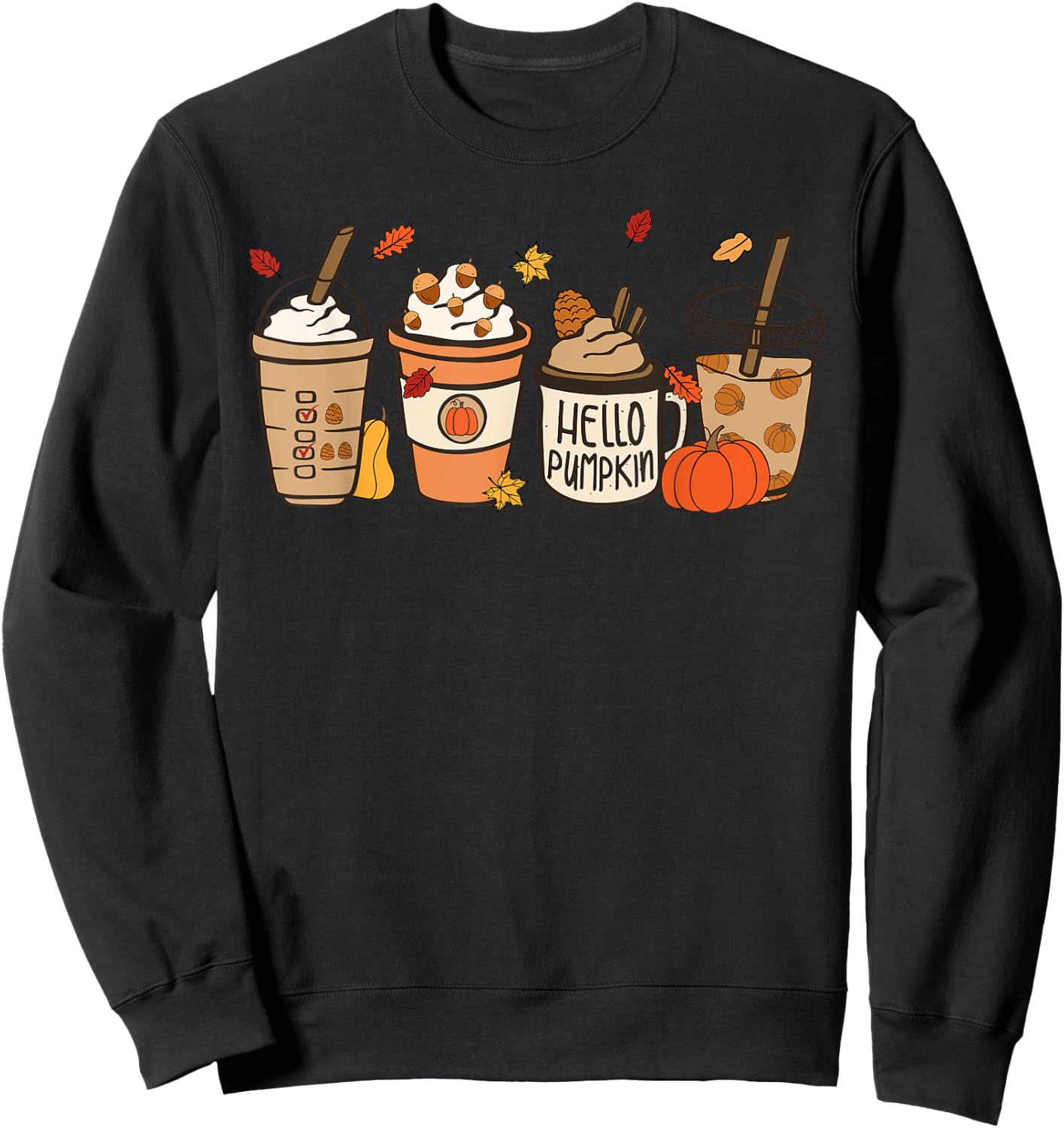 Hello Pumpkin Spice Latte Coffee Vintage Thanksgiving Fall Sweatshirt - Sweatshirt | Black