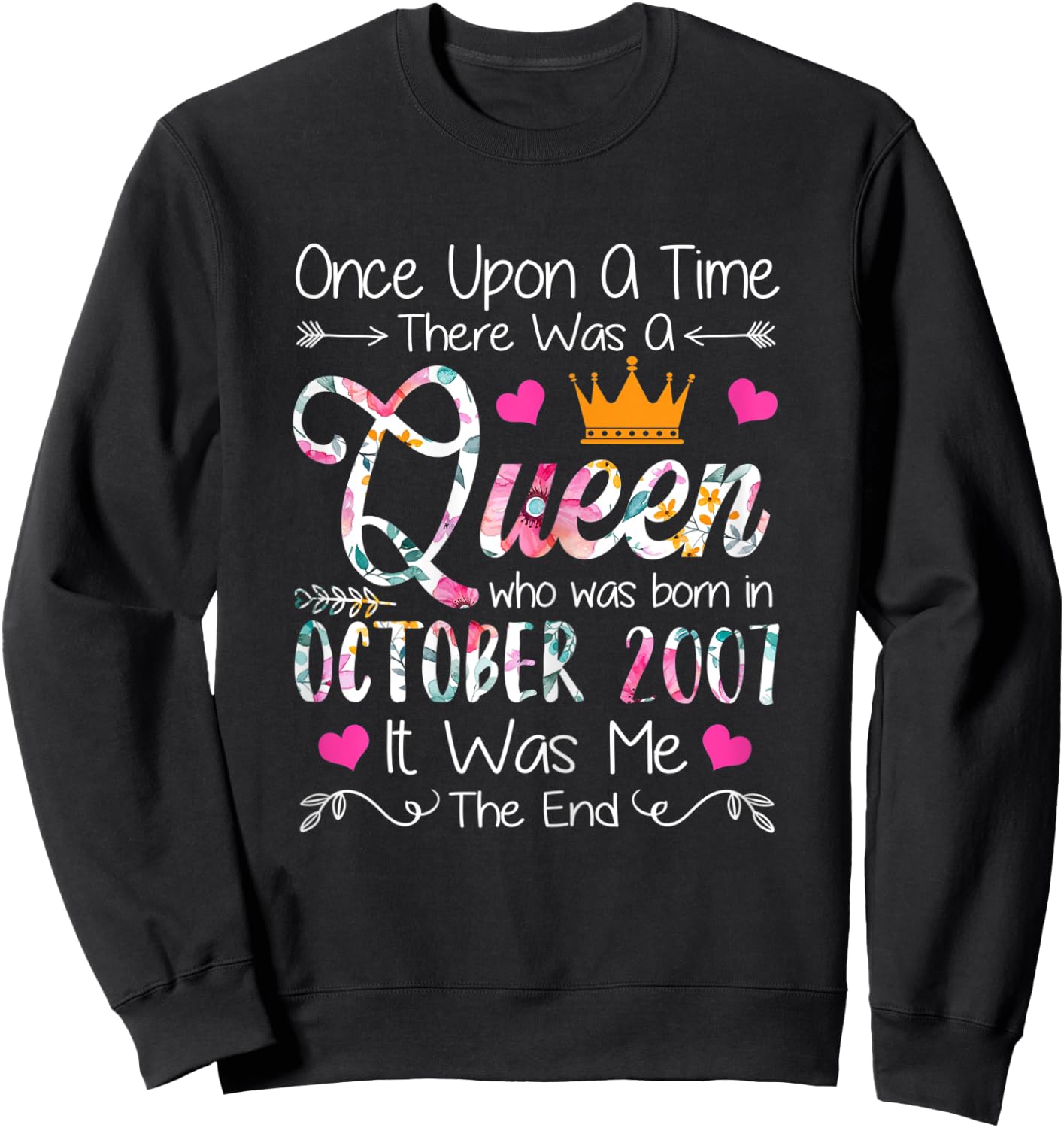 14 Years Old Birthday Girls 14th Birthday Queen October 2007 Sweatshirt - Sweatshirt | Black