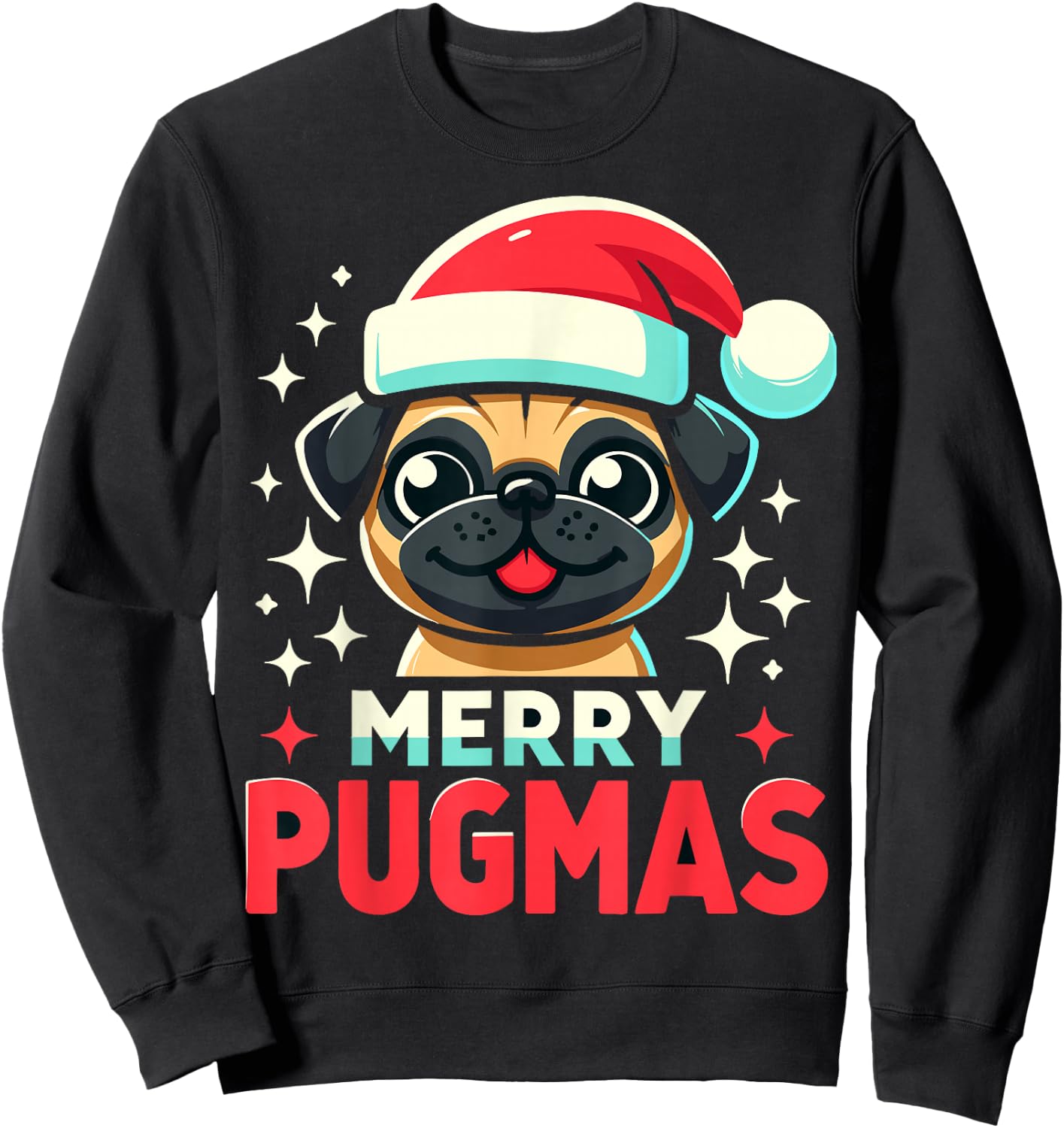 Merry Pugmas Funny Pug Dog Santa Hat Christmas Sweatshirt - Sweatshirt | Black