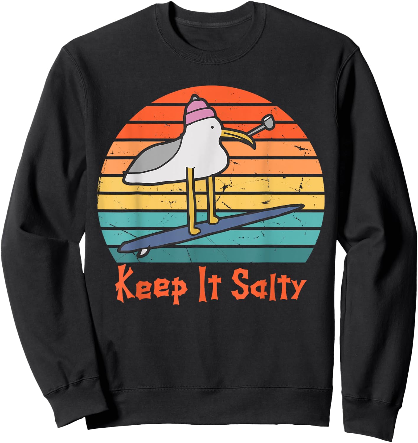Keep It Salty Vintage Sunset Seagull Lover Funny Quote Sweatshirt - Sweatshirt | Black
