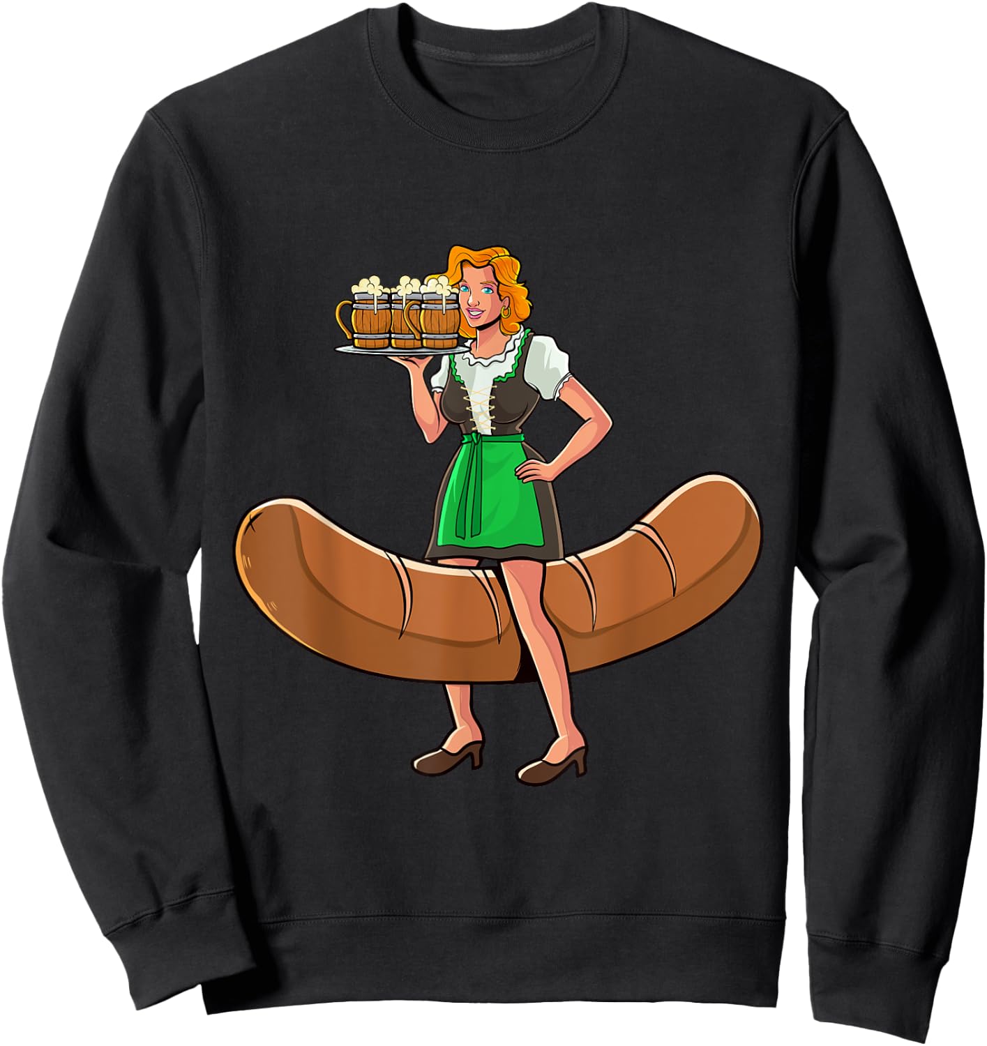 Funny Barmaid Oktoberfest German Woman Bartwurst Dirndl Sweatshirt - Sweatshirt | Black
