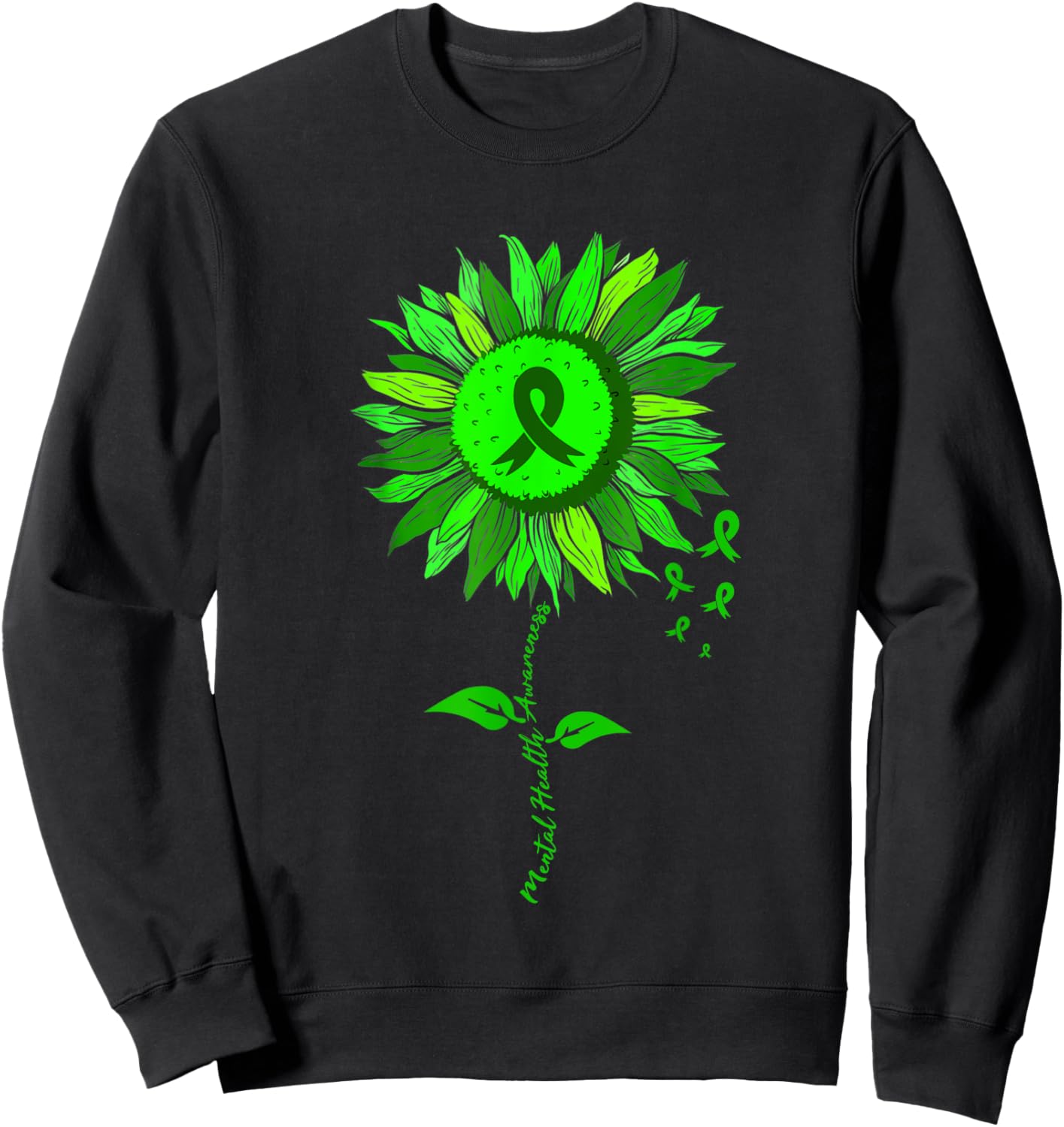 Mental Health Awareness Sunflower Green Ribbon Stigma Sweatshirt - Sweatshirt | Black